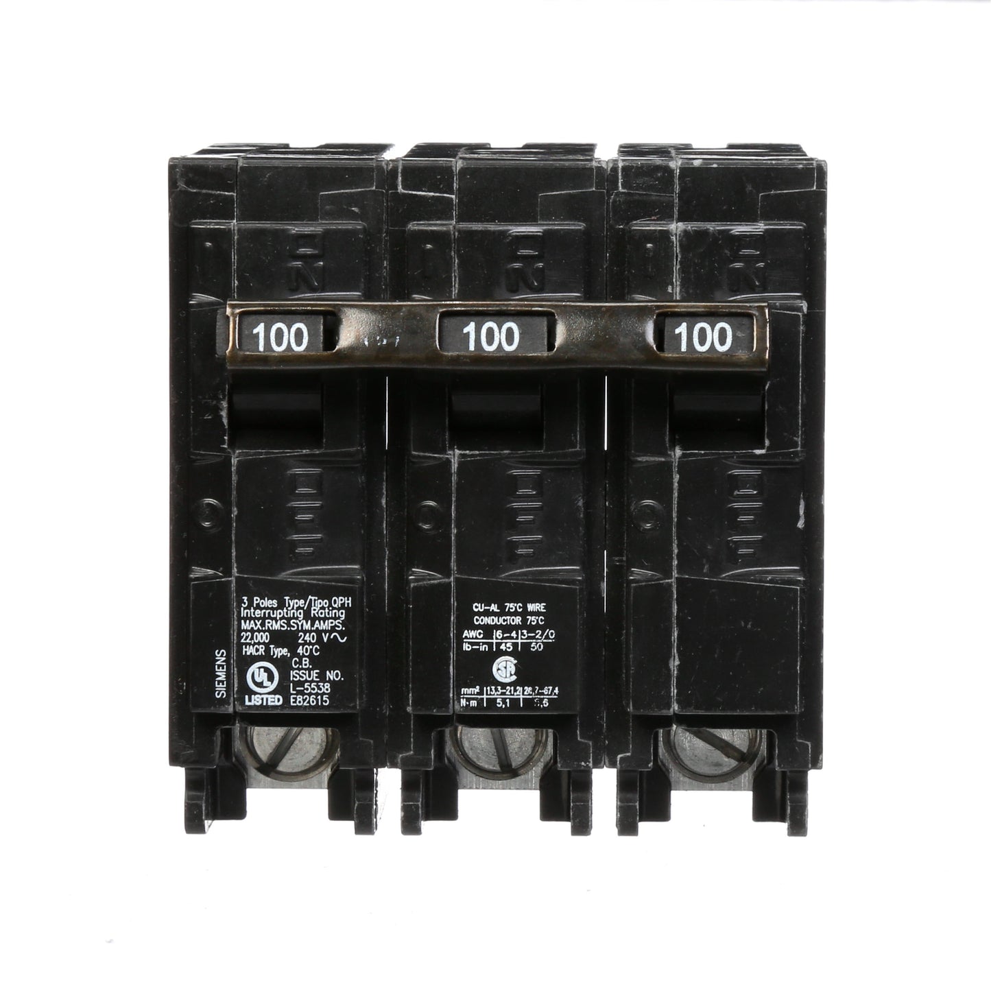 Siemens Q3100H Circuit Breaker | 240V 100A 3P 22kA@240V Plug-In Q Series