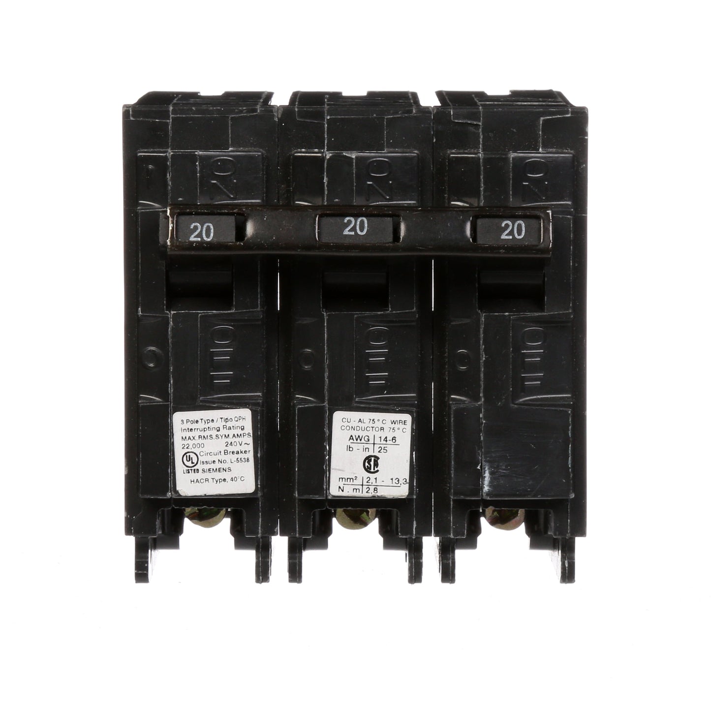 Siemens Q320H Circuit Breaker | 240V 20A 3P 22kA@240V Plug-In Q Series