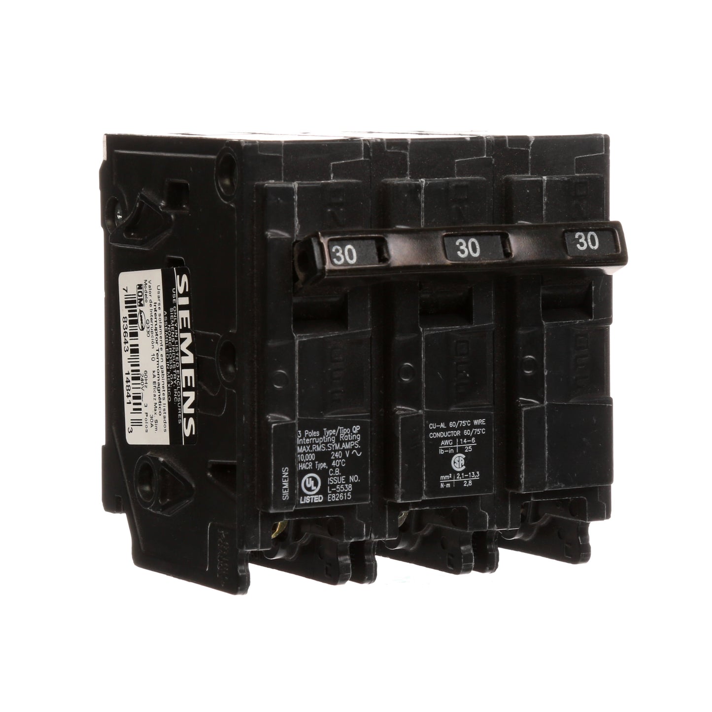 Siemens Q330 Circuit Breaker | 240VAC 30A 3P 10kA@240V Plug-In Q Series