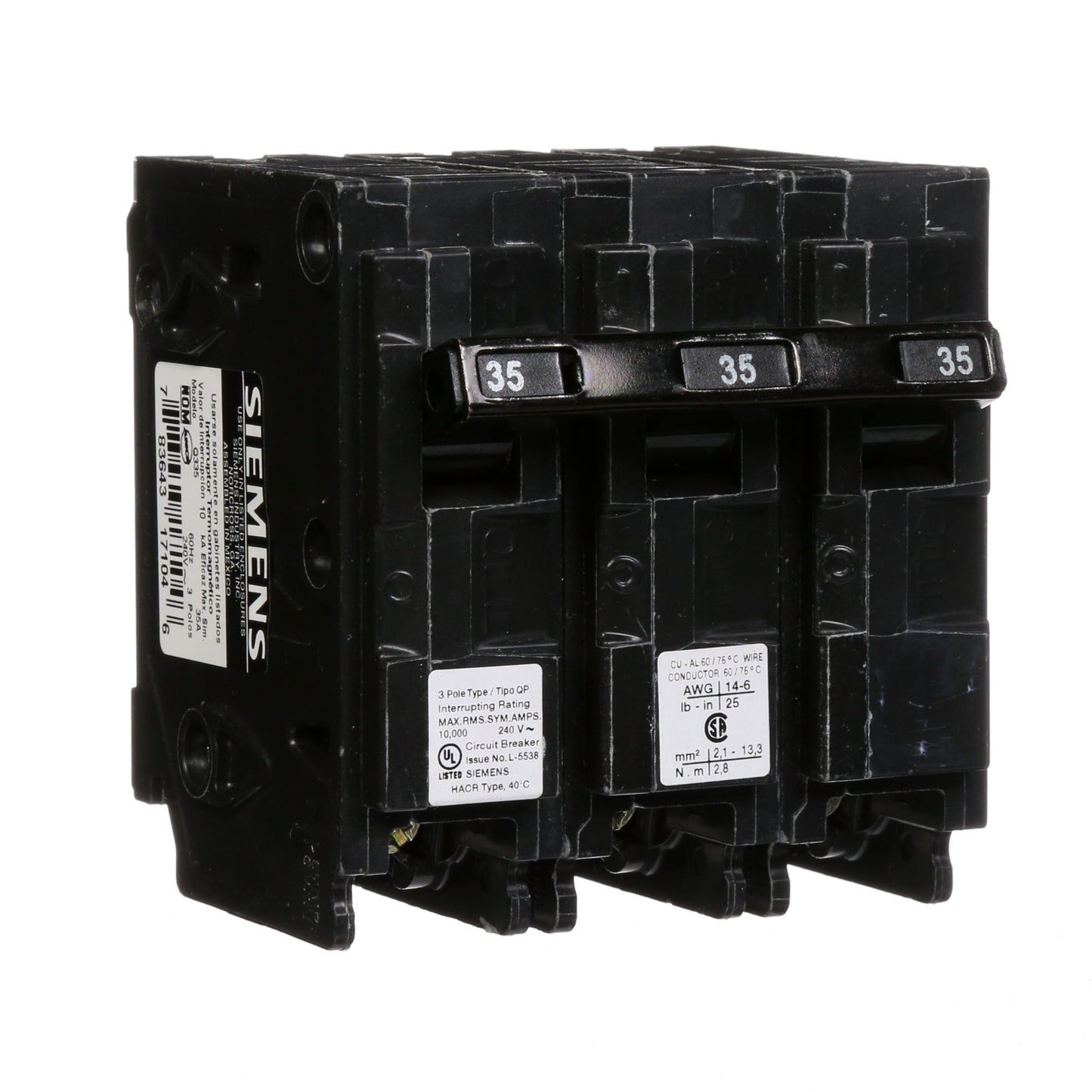 Siemens Q335 Circuit Breaker | 240V 35A 3P 10kA@240V Plug-In Q Series
