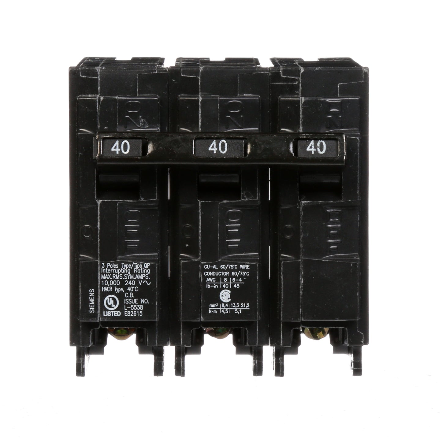 Siemens Q340 Circuit Breaker | 240V 40A 3P 10kA@240V Plug-In Q Series