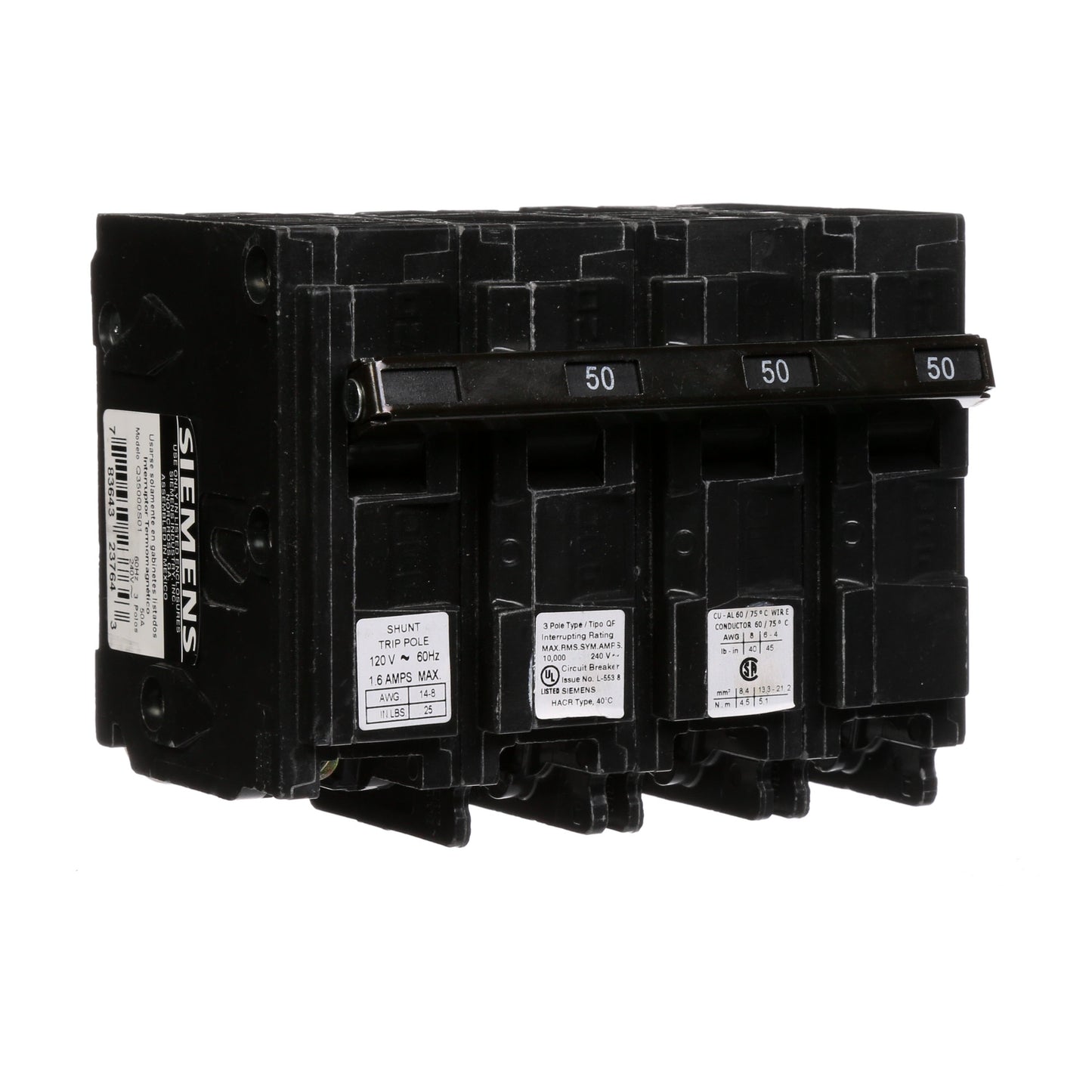Siemens Q35000S01 Circuit Breaker | 240V 50A 3P 10kA@240V Plug-In Q Series