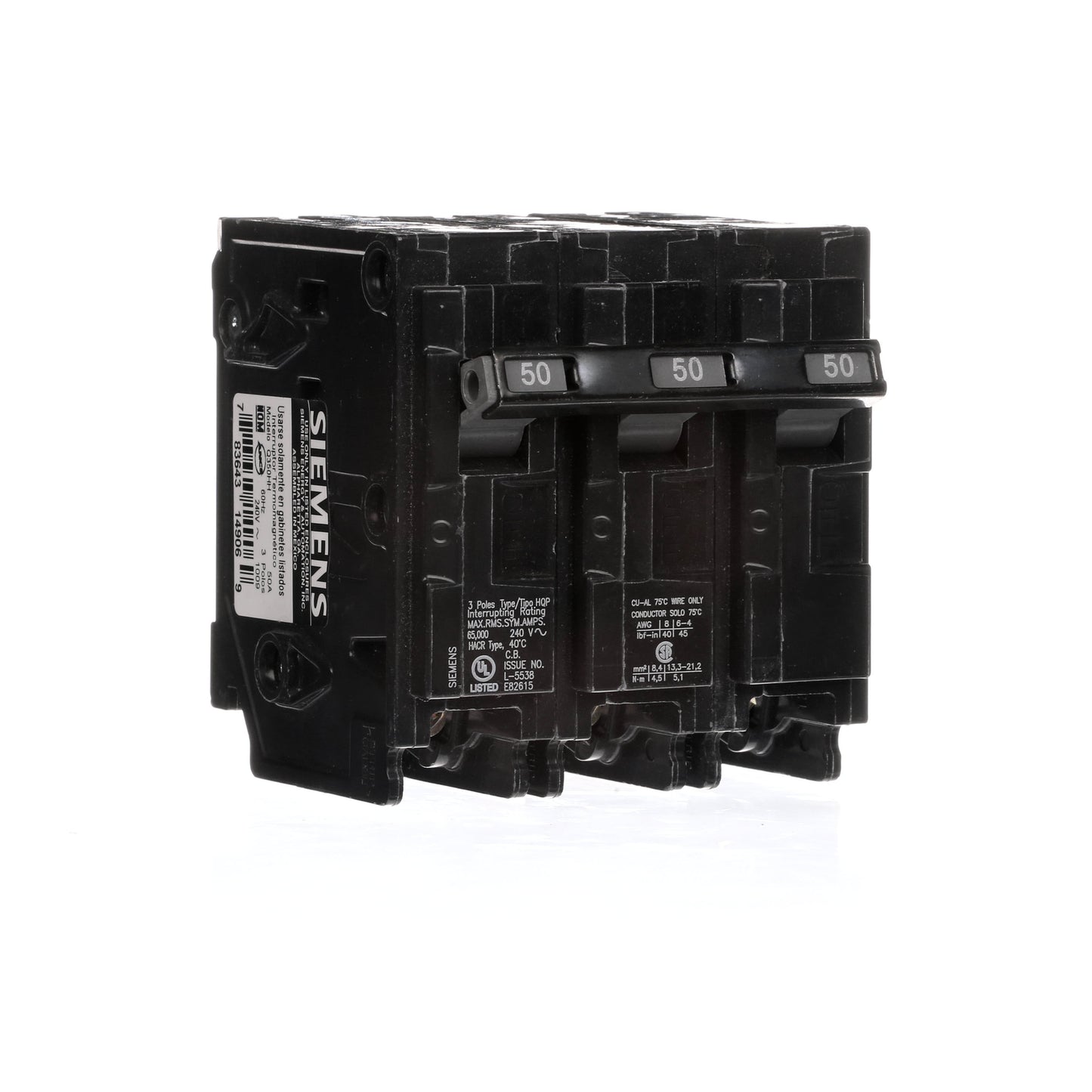 Siemens Q350HH Circuit Breaker | 240V 50A 3P 65kA@240V Plug-In Q Series