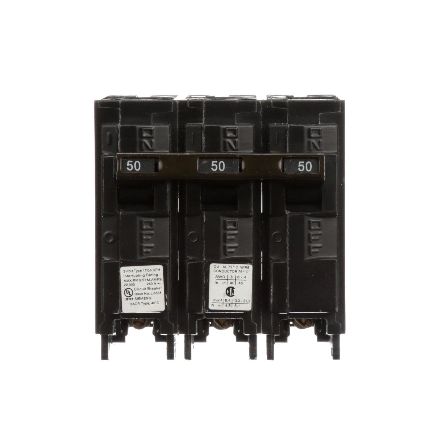 Siemens Q350H Circuit Breaker | 240V 50A 3P 22kA@240V Plug-In Q Series