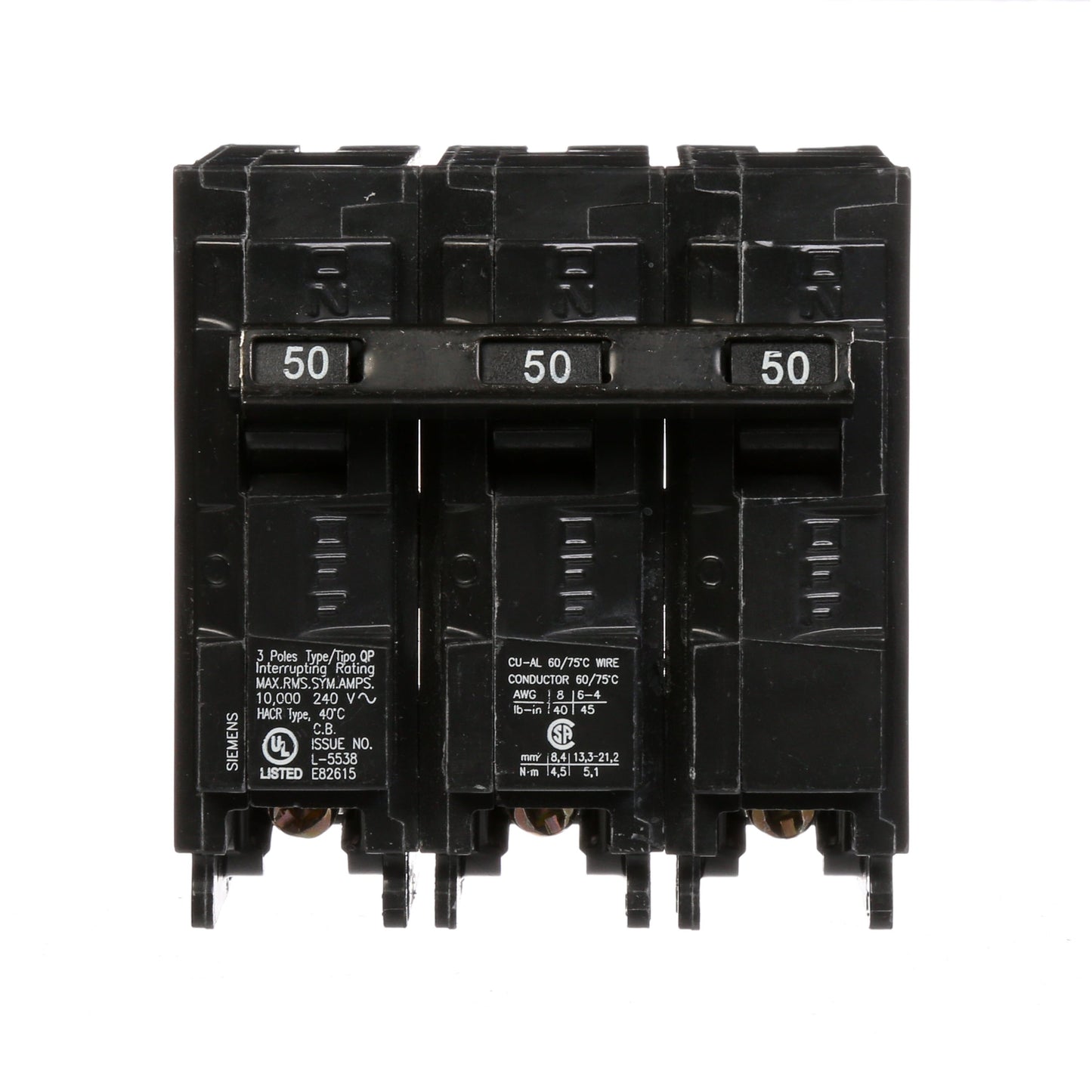 Siemens Q350 Circuit Breaker | 240V 50A 3P Plug-In 10kA@240V Q Series