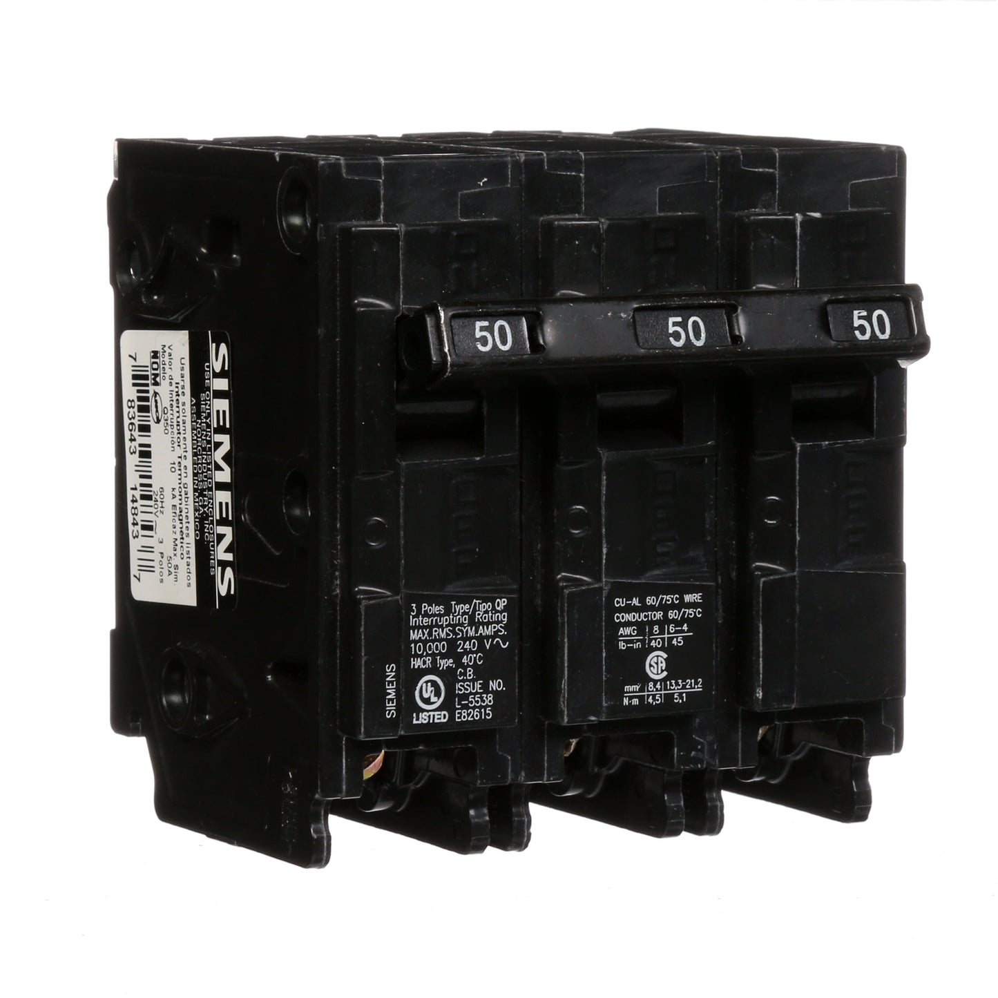 Siemens Q350 Circuit Breaker | 240V 50A 3P Plug-In 10kA@240V Q Series