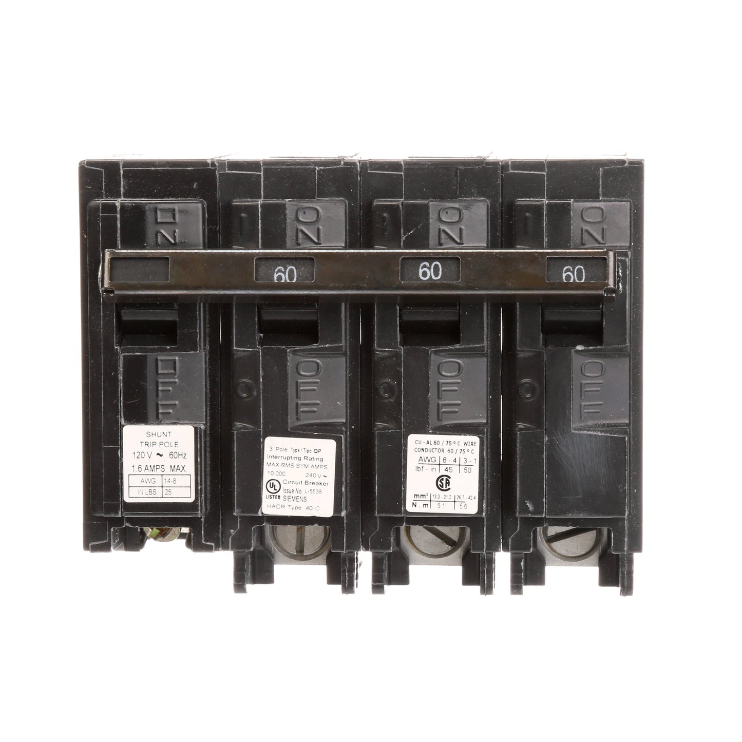 Siemens Q36000S01 Circuit Breaker | 240V 60A 3P 10kA@240V Plug-In Q Series