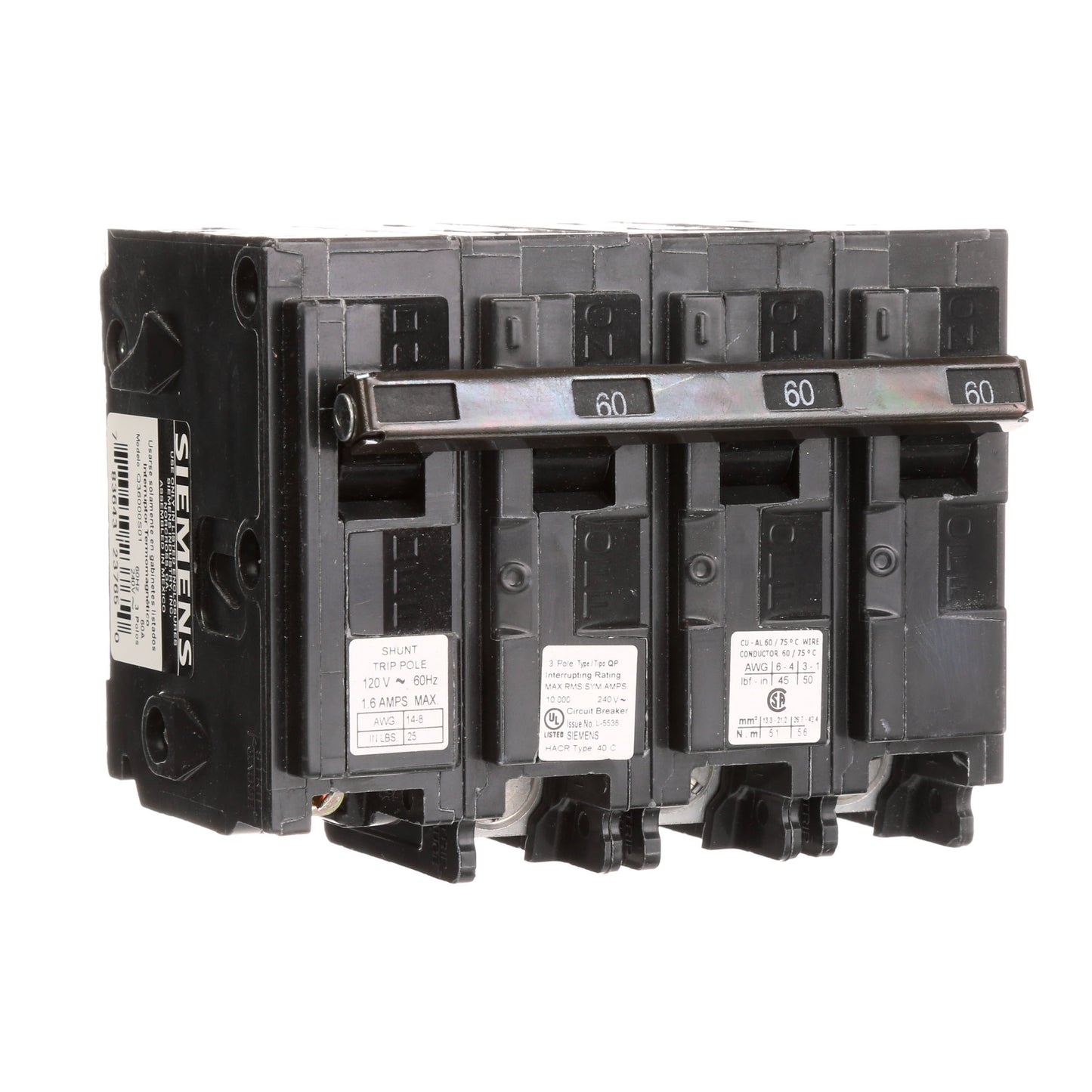 Siemens Q36000S01 Circuit Breaker | 240V 60A 3P 10kA@240V Plug-In Q Series