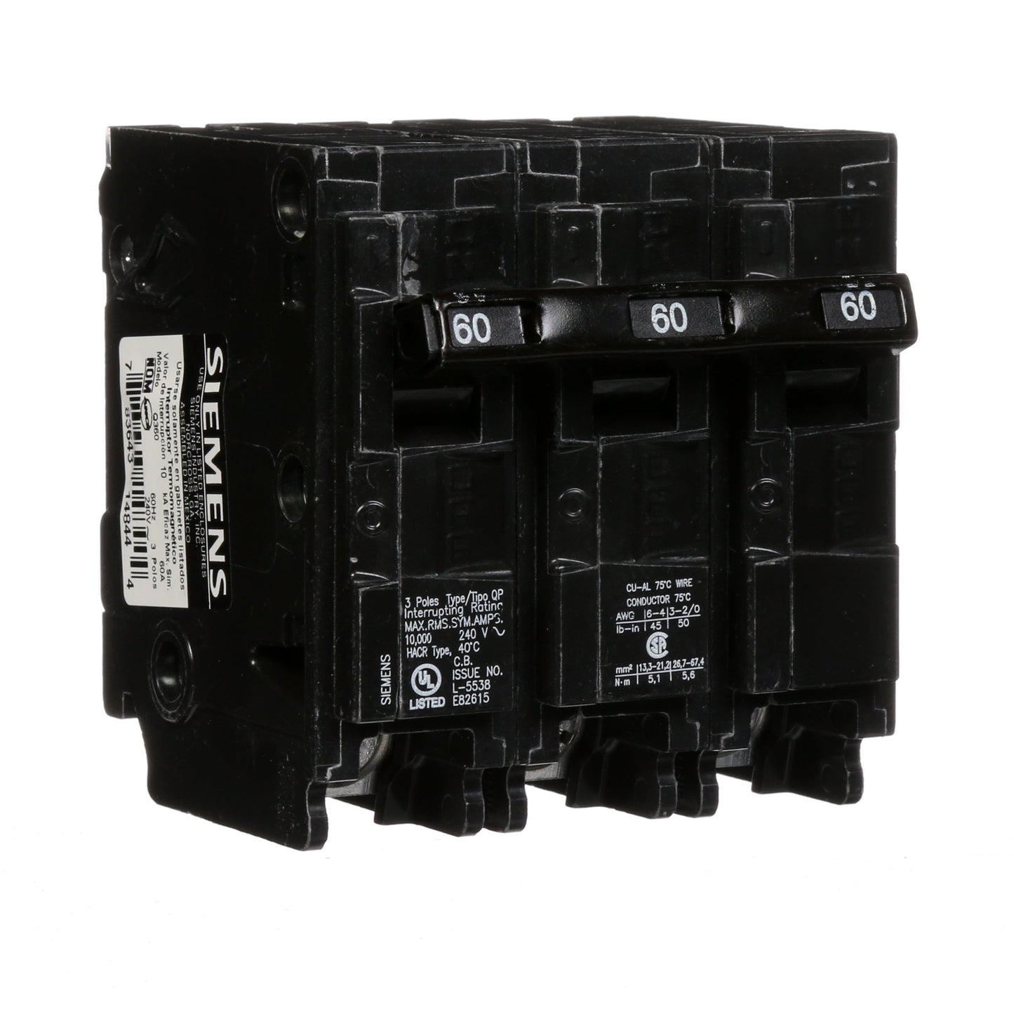 Siemens Q360 Circuit Breaker | 240VAC 60A 3P 10kA@240V Q Series