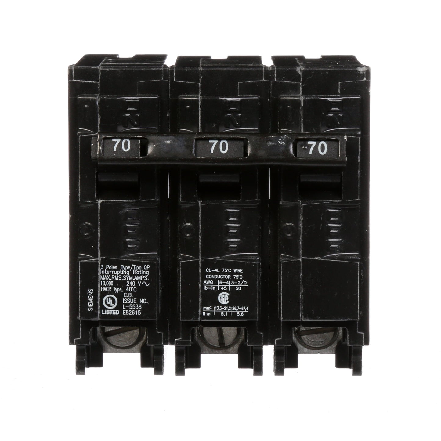 Siemens Q370 Circuit Breaker | 240V 70A 3P 10kA@240V Plug-In Q Series