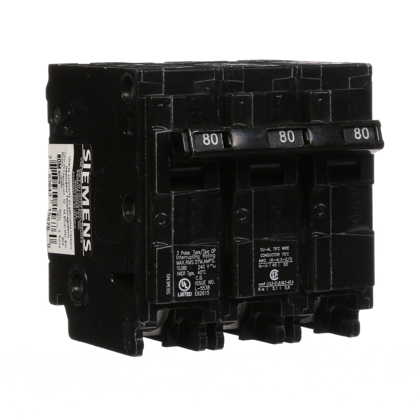 Siemens Q380 Circuit Breaker | 240V 80A 3P 10kA@240V Plug-In Q Series