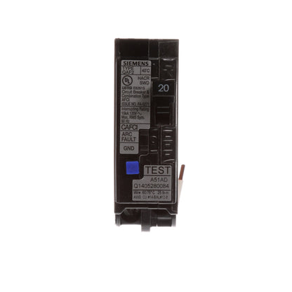 Siemens QA120AFC Circuit Breaker | 120V 20A 1P 10kA@120V Plug-In Q Series