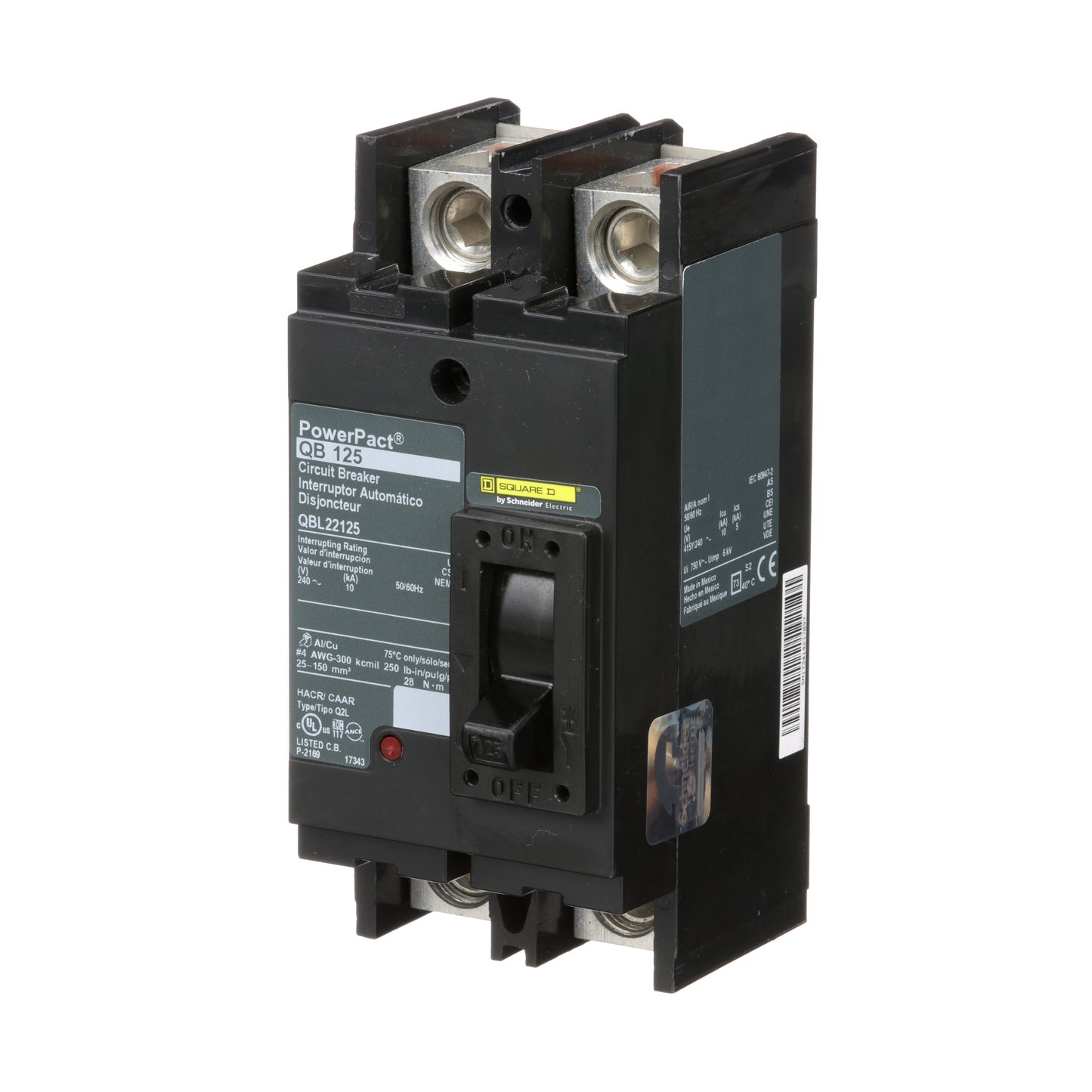 Square D QBL22125 Circuit Breaker | 240V 125A 2P 10kA@240V Feed-Thru Powerpact