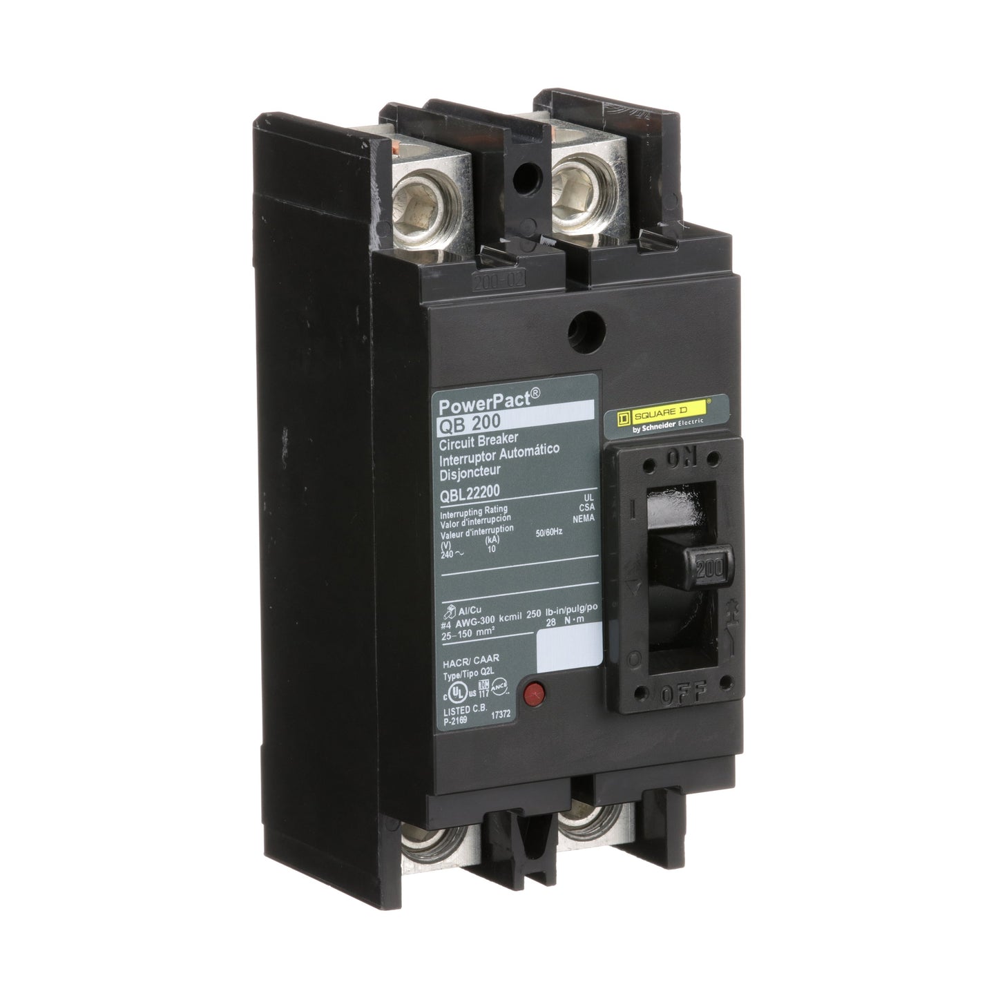 Square D QBL22200 Circuit Breaker | 240V 200A 2P 10kA@240V Bolt-On Powerpact