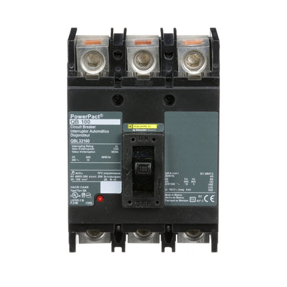 Square D QBL32100 Circuit Breaker | 240V 100A 3P 10kA@240V Feed-Thru Powerpact