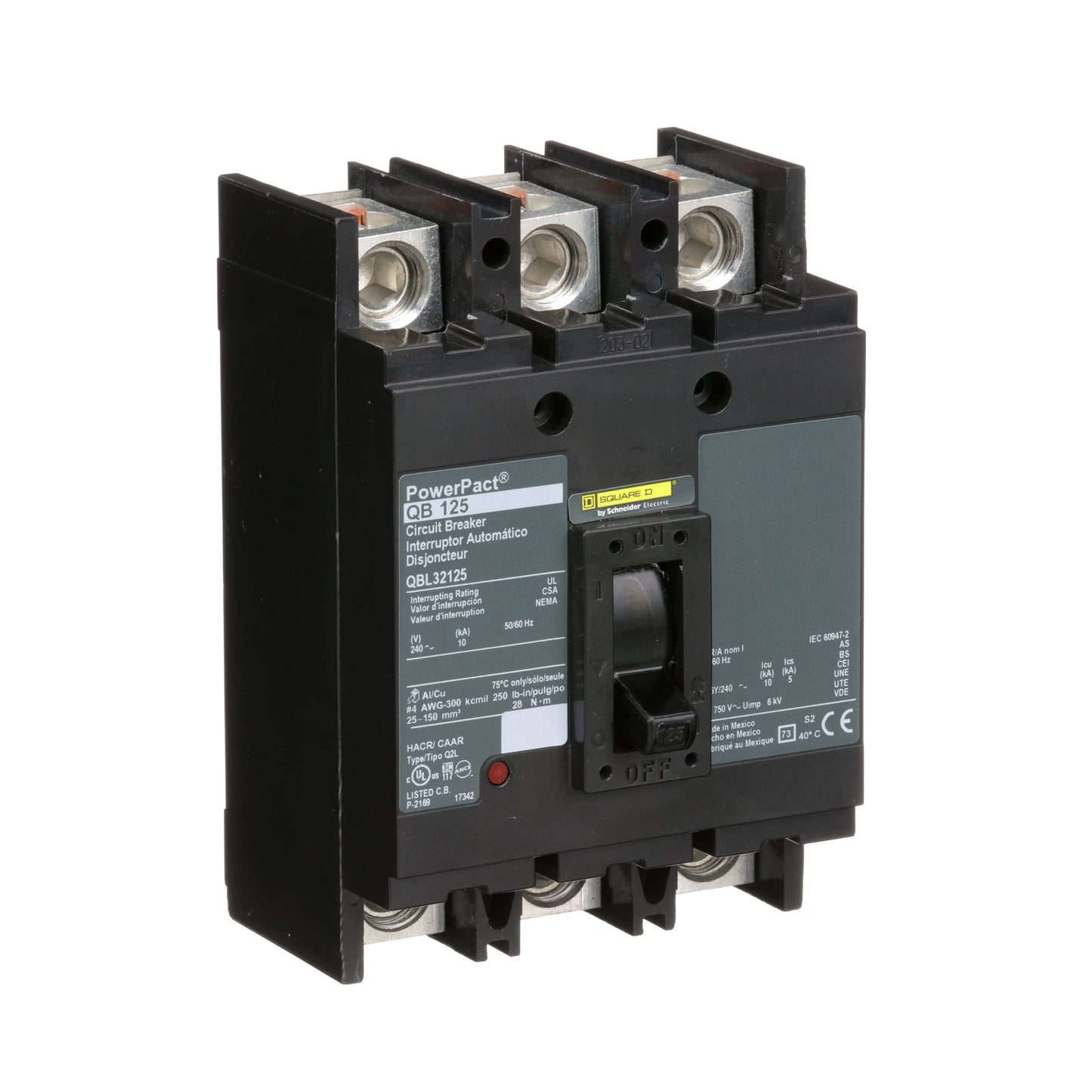 Square D QBL32125 Circuit Breaker | 240V 125A 3P 10kA@240V Feed-Thru Powerpact