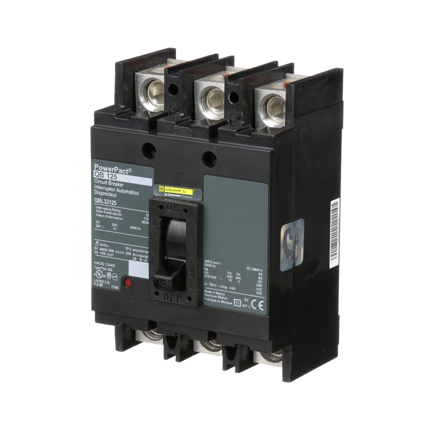 Square D QBL32125 Circuit Breaker | 240V 125A 3P 10kA@240V Feed-Thru Powerpact