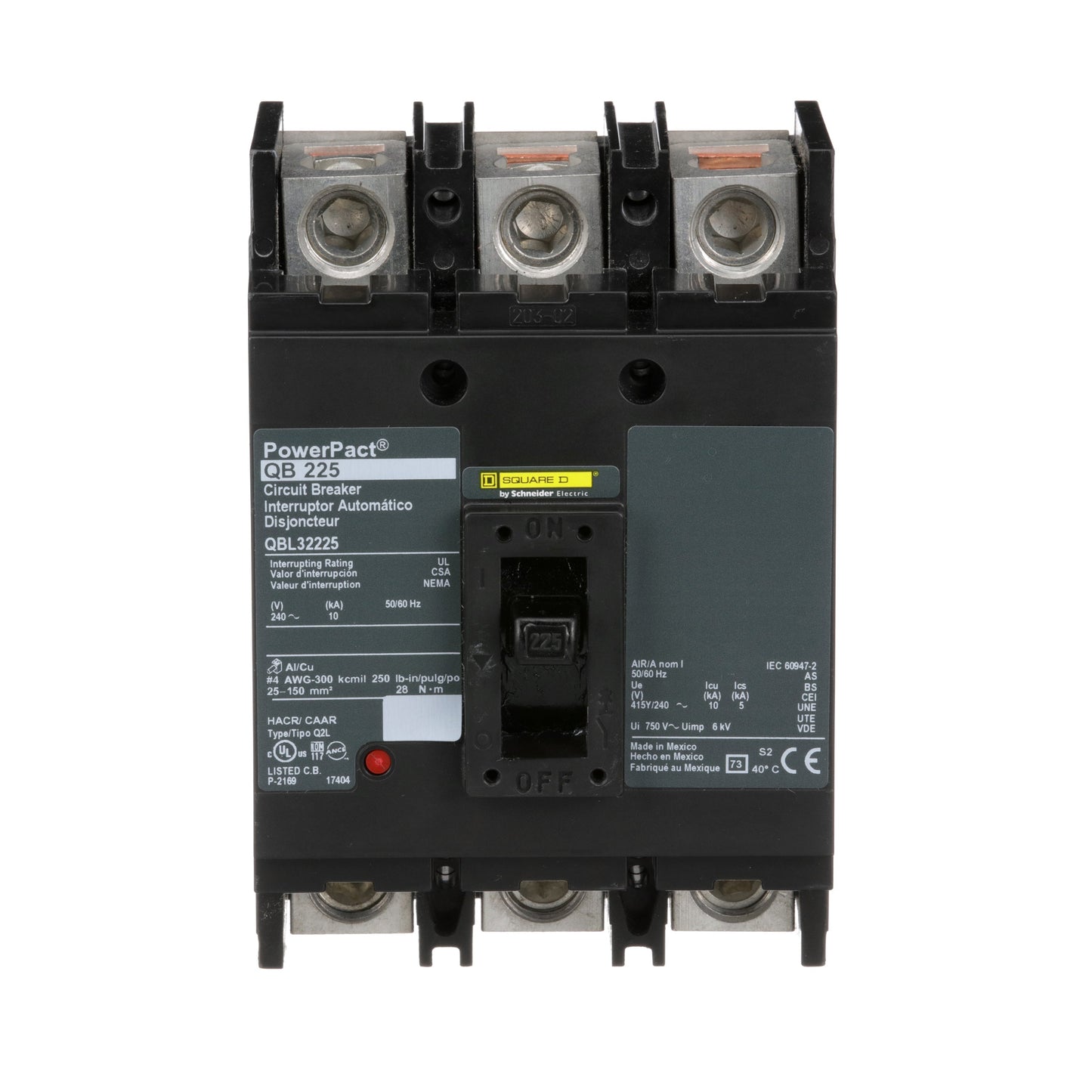 Square D QBL32225 Circuit Breaker | 240V 225A 3P 10kA@240V Bolt-On Powerpact