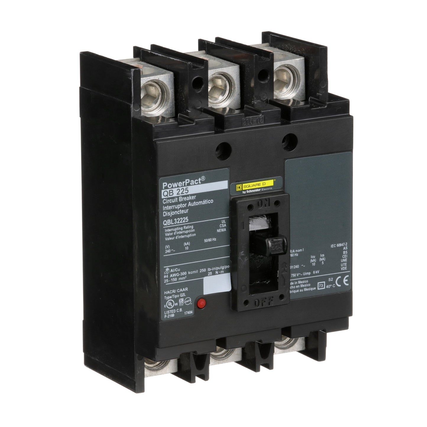 Square D QBL32225 Circuit Breaker | 240V 225A 3P 10kA@240V Bolt-On Powerpact