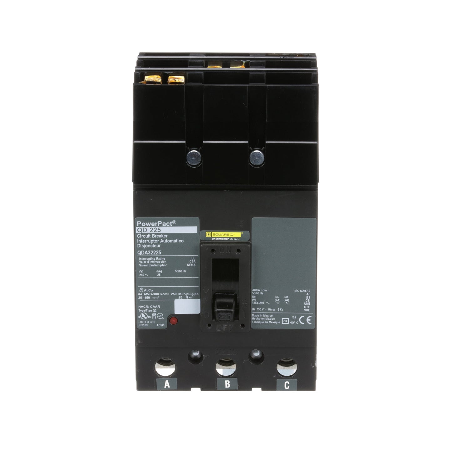 Square D QDA32225 Molded Case Circuit Breaker | 240V 225A 3P 25kA@240V I-Line