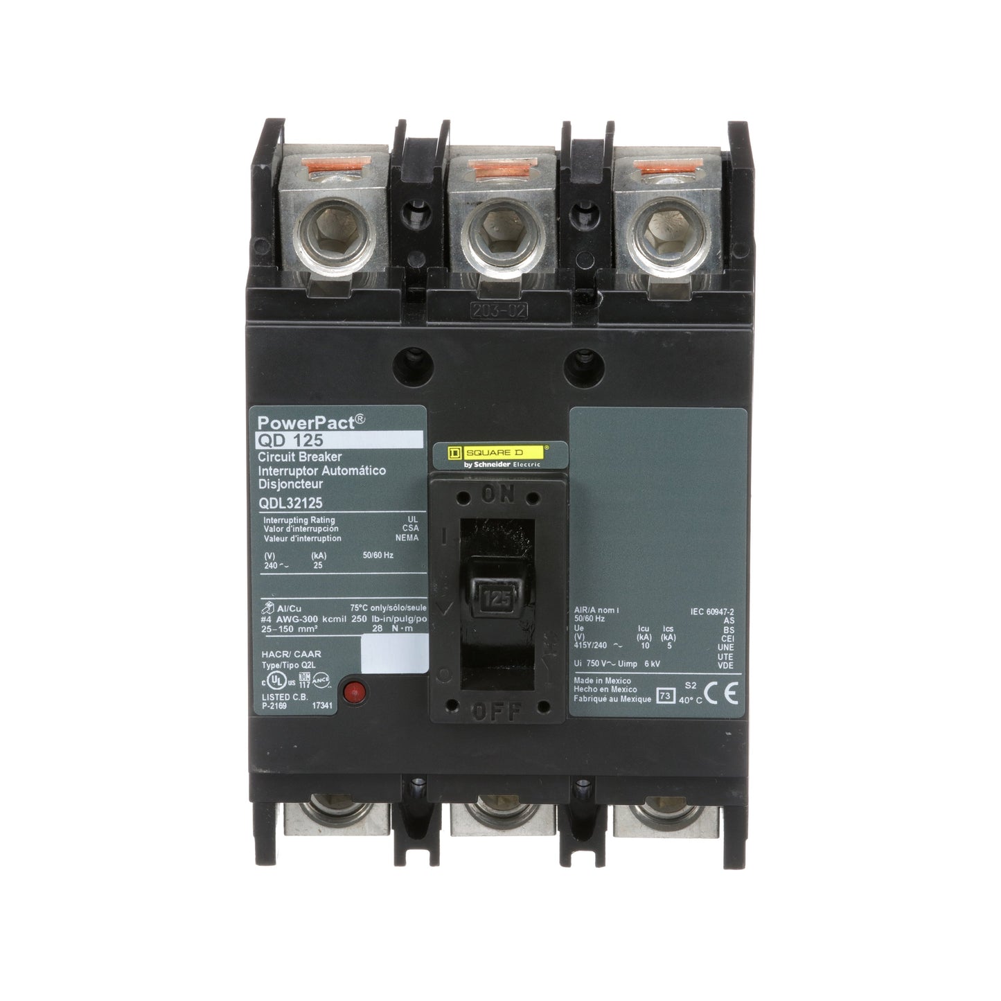 Square D QDL32125 Circuit Breaker | 240V 125A 3P 25kA@240V Bolt-On Powerpact