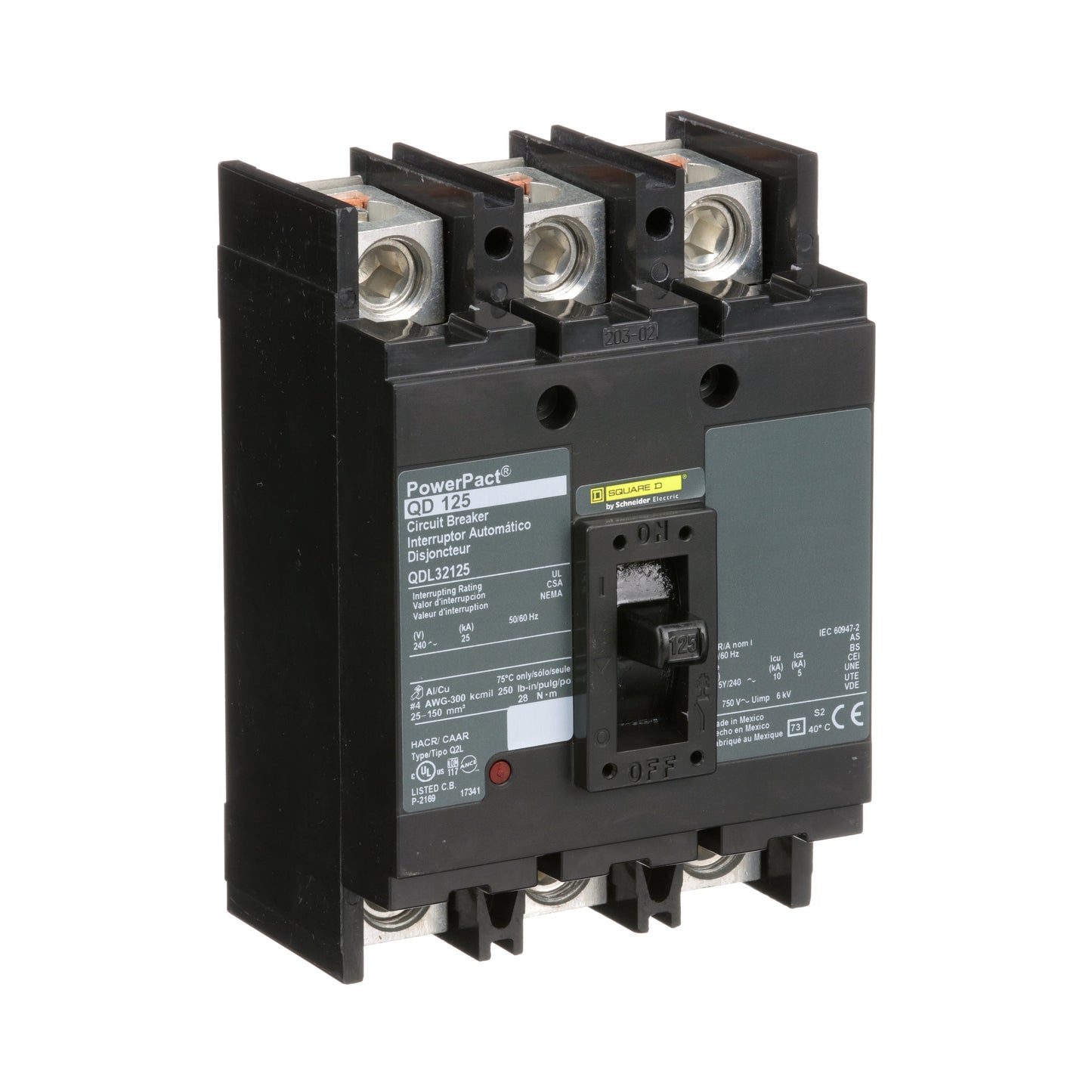 Square D QDL32125 Circuit Breaker | 240V 125A 3P 25kA@240V Bolt-On Powerpact