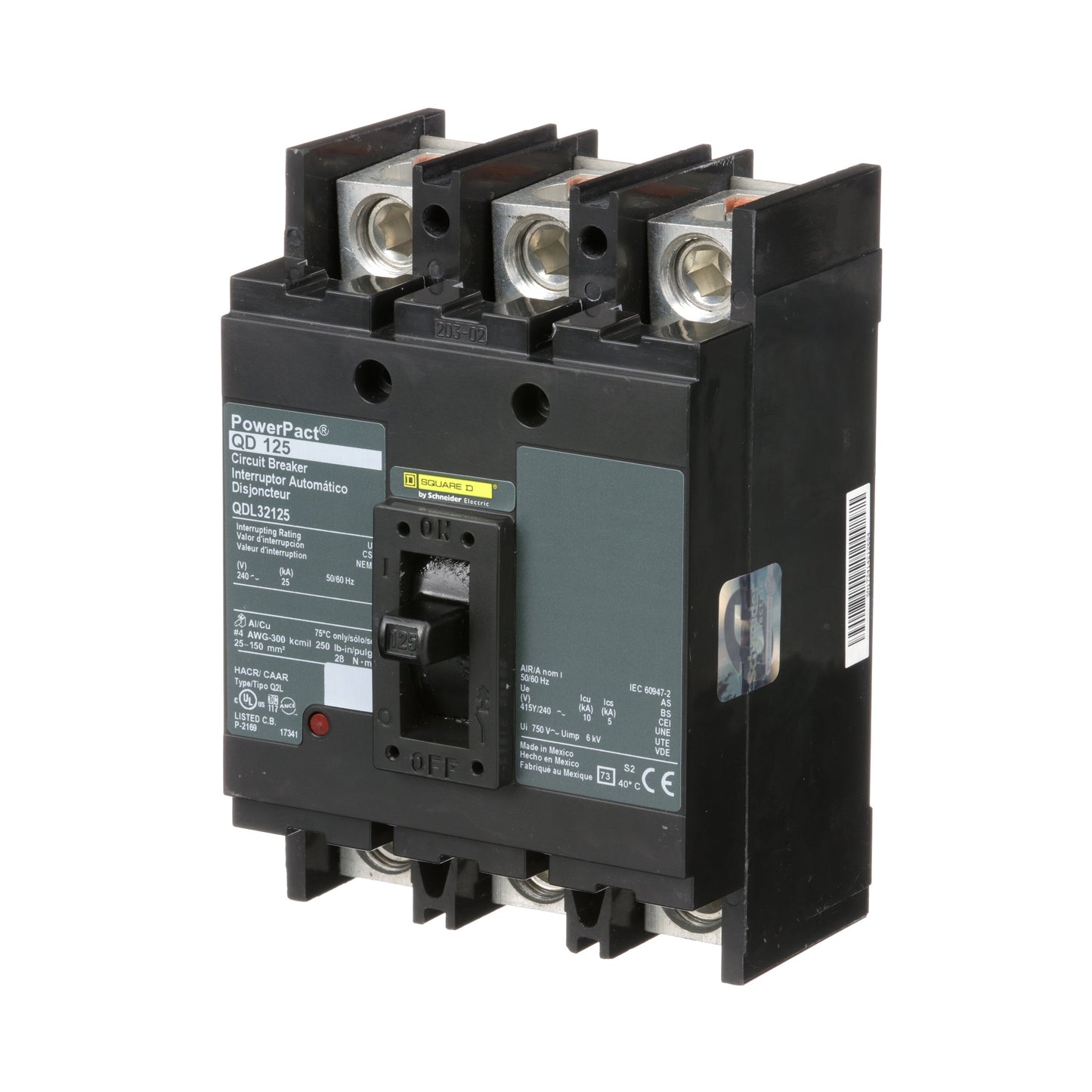Square D QDL32125 Circuit Breaker | 240V 125A 3P 25kA@240V Bolt-On Powerpact