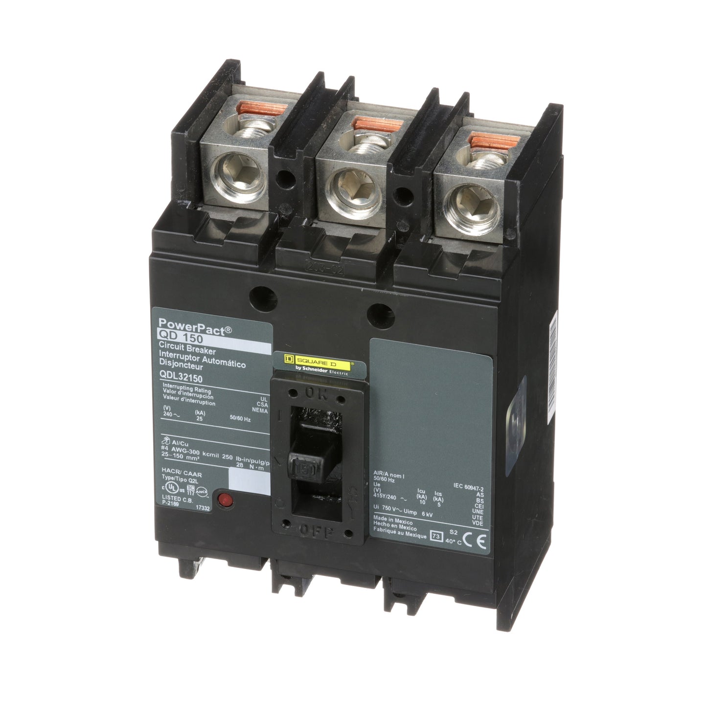Square D QDL32150 Circuit Breaker | 240V 150A 3P 25kA@240V Bolt-On Powerpact QDL