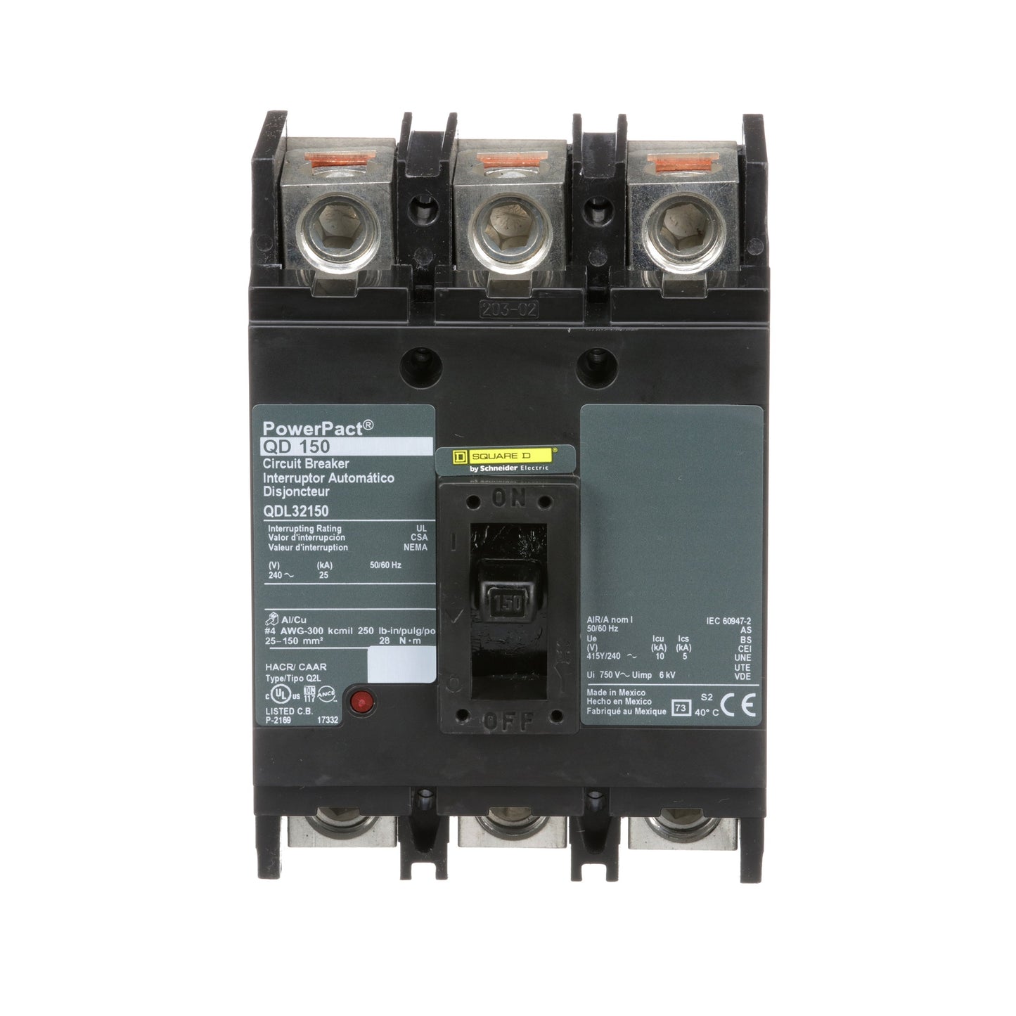 Square D QDL32150 Circuit Breaker | 240V 150A 3P 25kA@240V Bolt-On Powerpact QDL
