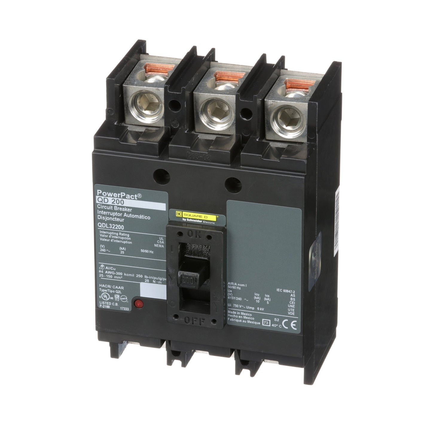 Square D QDL32200 Circuit Breaker | 240V 200A 3P 25kA@240V Bolt-On Powerpact