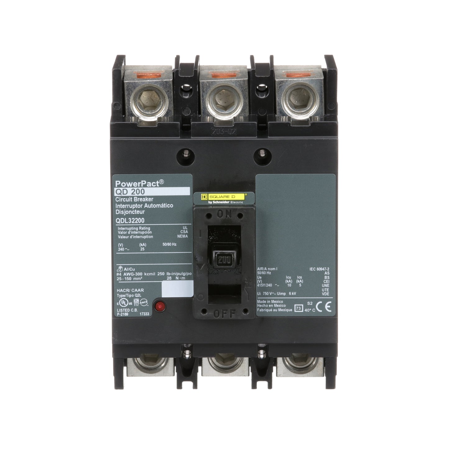 Square D QDL32200 Circuit Breaker | 240V 200A 3P 25kA@240V Bolt-On Powerpact