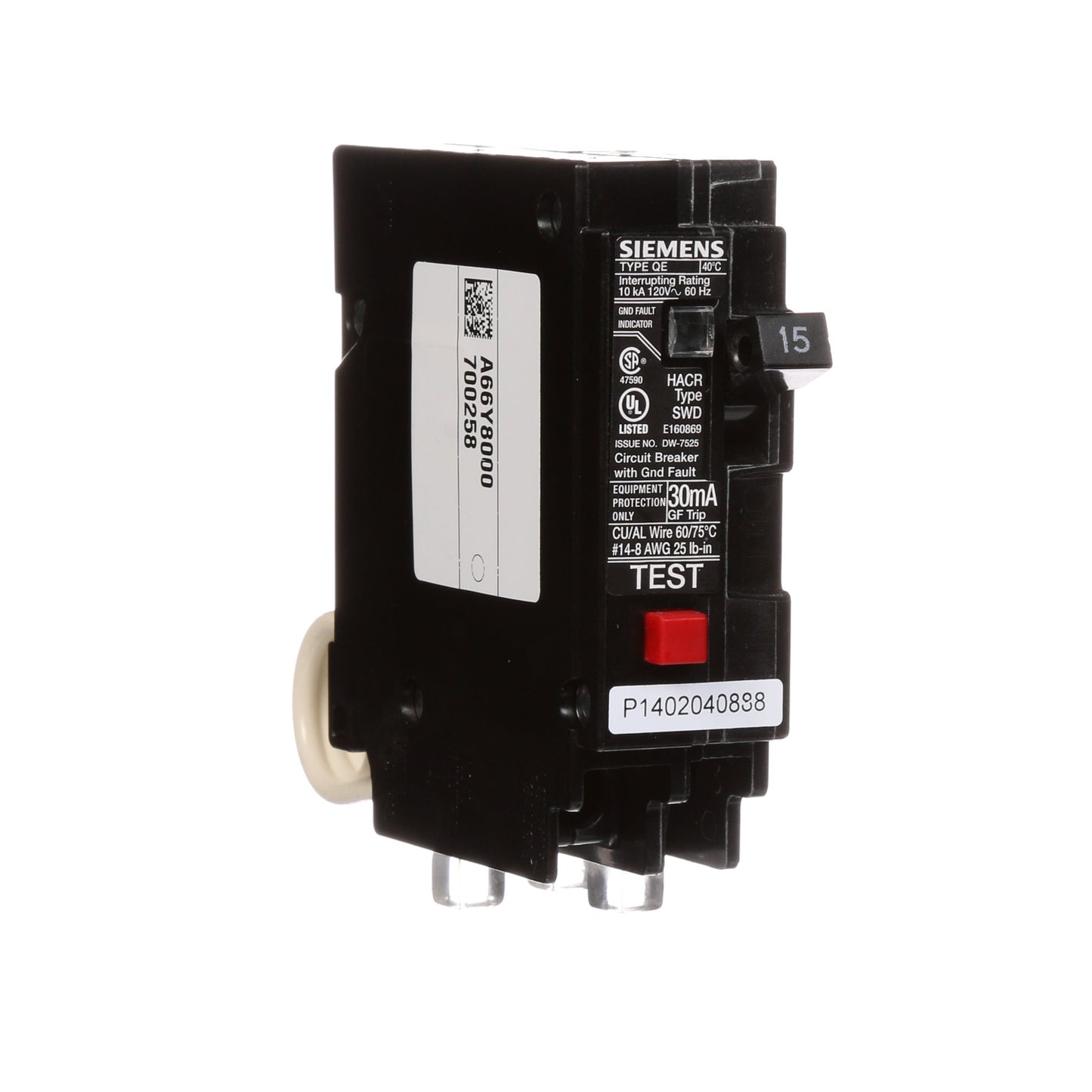 Siemens QE115 Circuit Breaker | 240V 15A 1 Pole 10kA@120V Plug-In Q Series