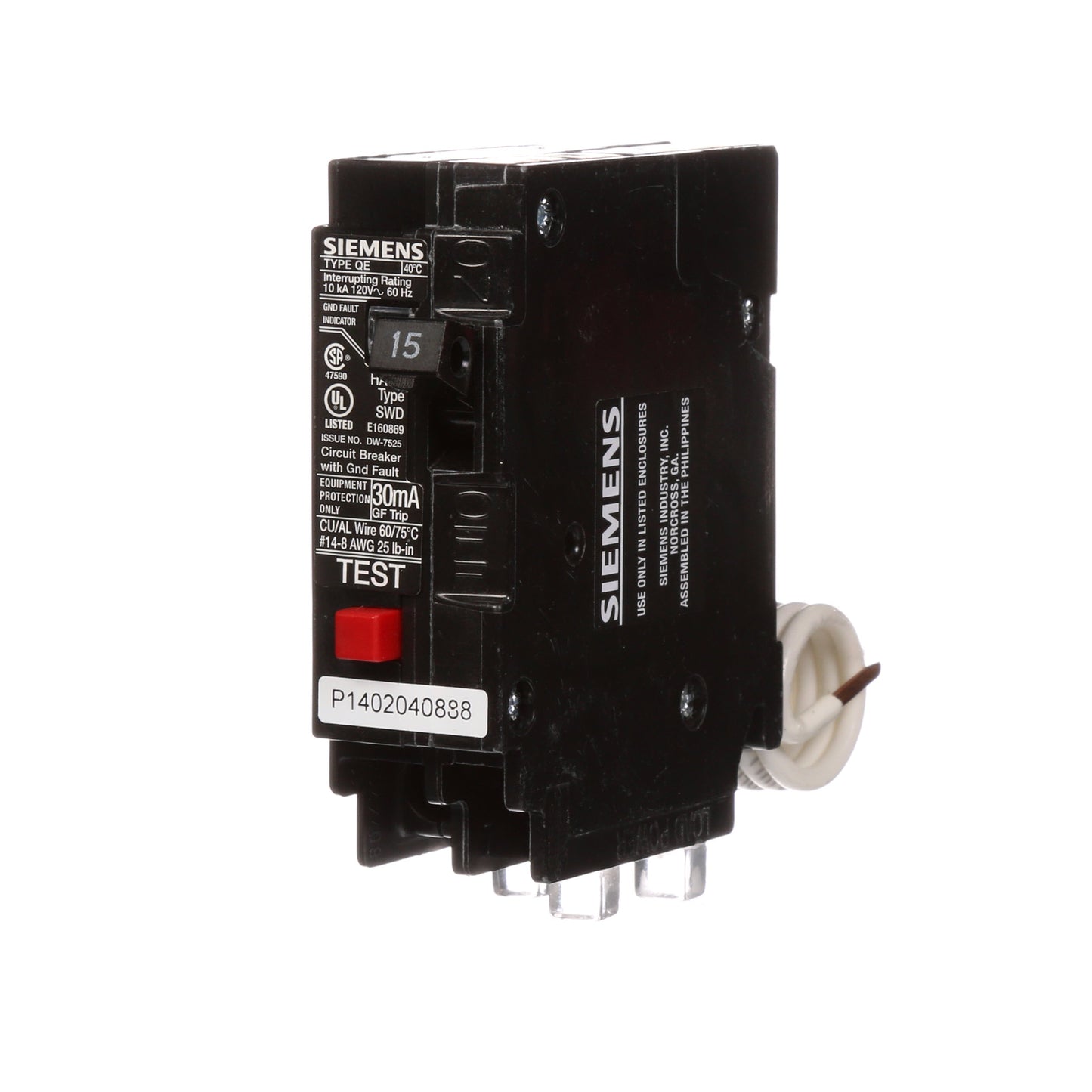 Siemens QE115 Circuit Breaker | 240V 15A 1 Pole 10kA@120V Plug-In Q Series