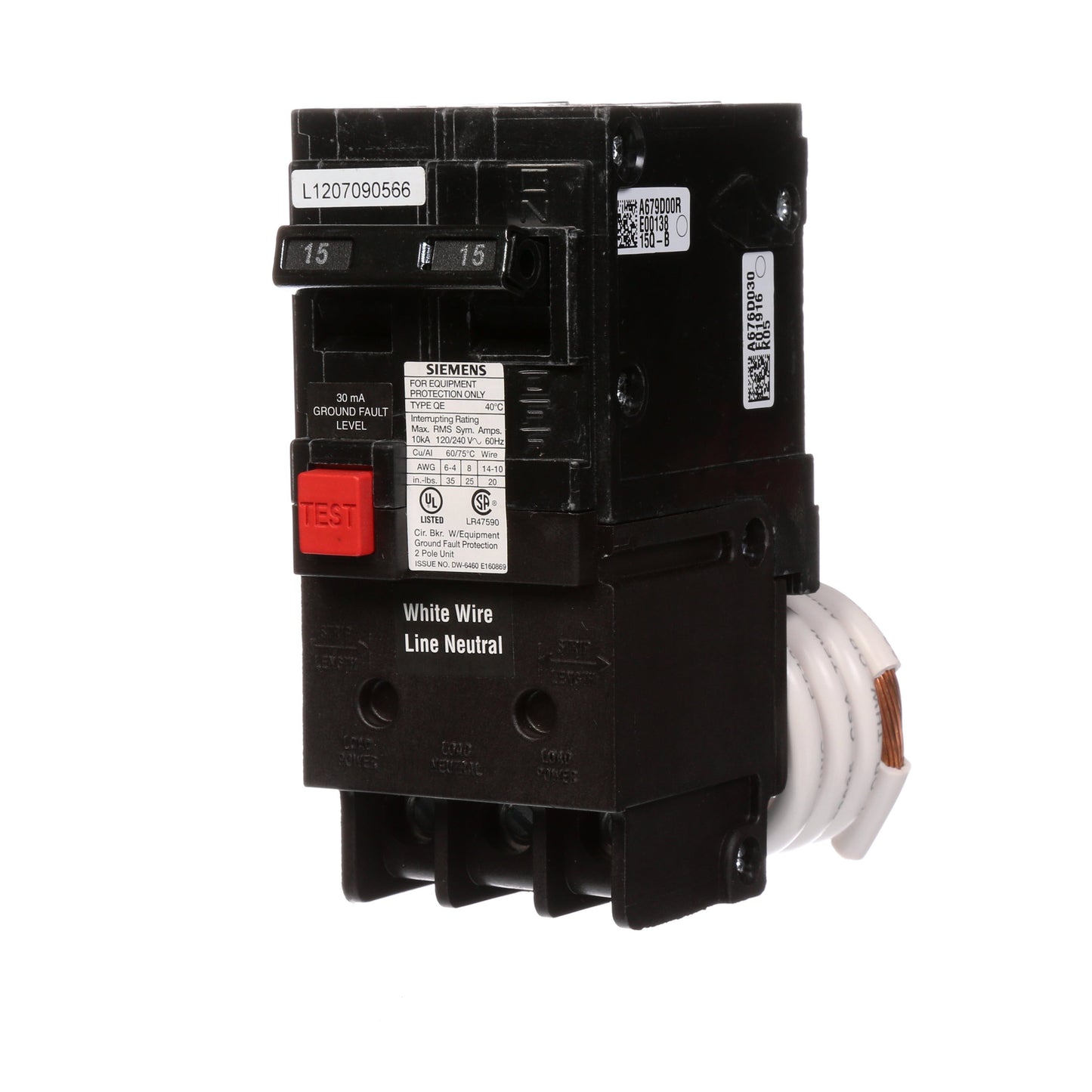 Siemens QE215 Circuit Breaker | 240V 15A 2 Pole 10kA@240V Plug-In Q Series