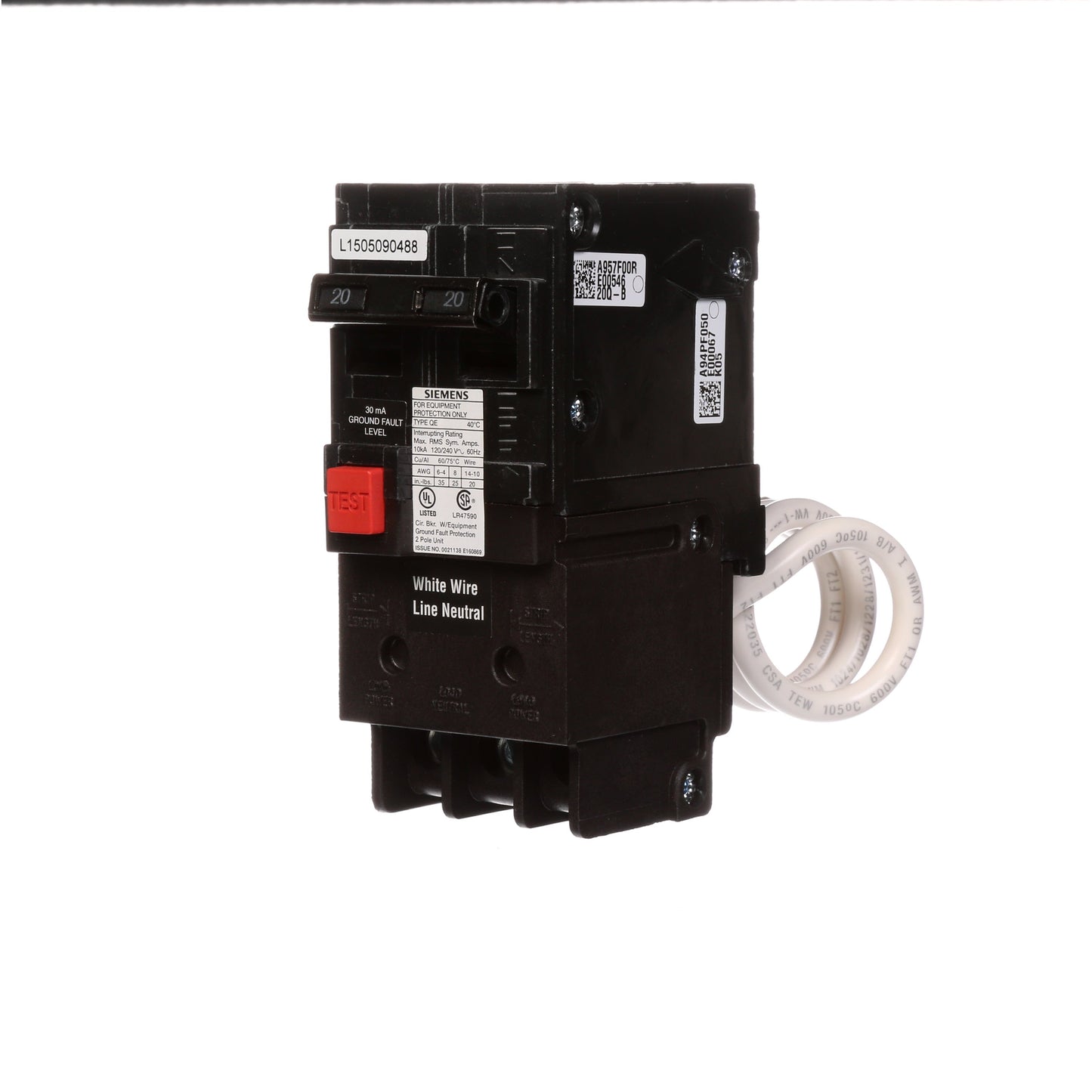 Siemens QE220 Circuit Breaker | 240V 20A 2P 10kA@240V Plug-In Q Series