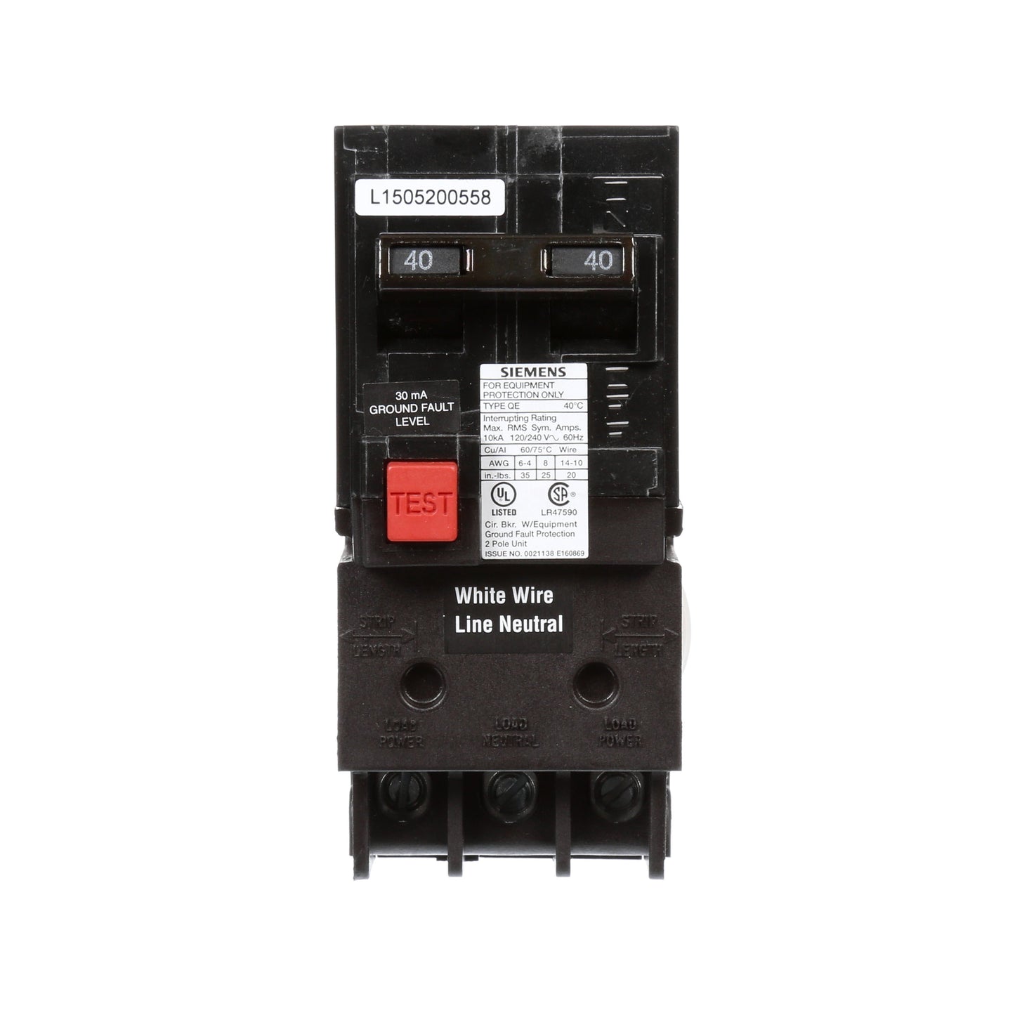 Siemens QE240 Circuit Breaker | 240V 40A 2P 10kA@240V Plug-In Q Series
