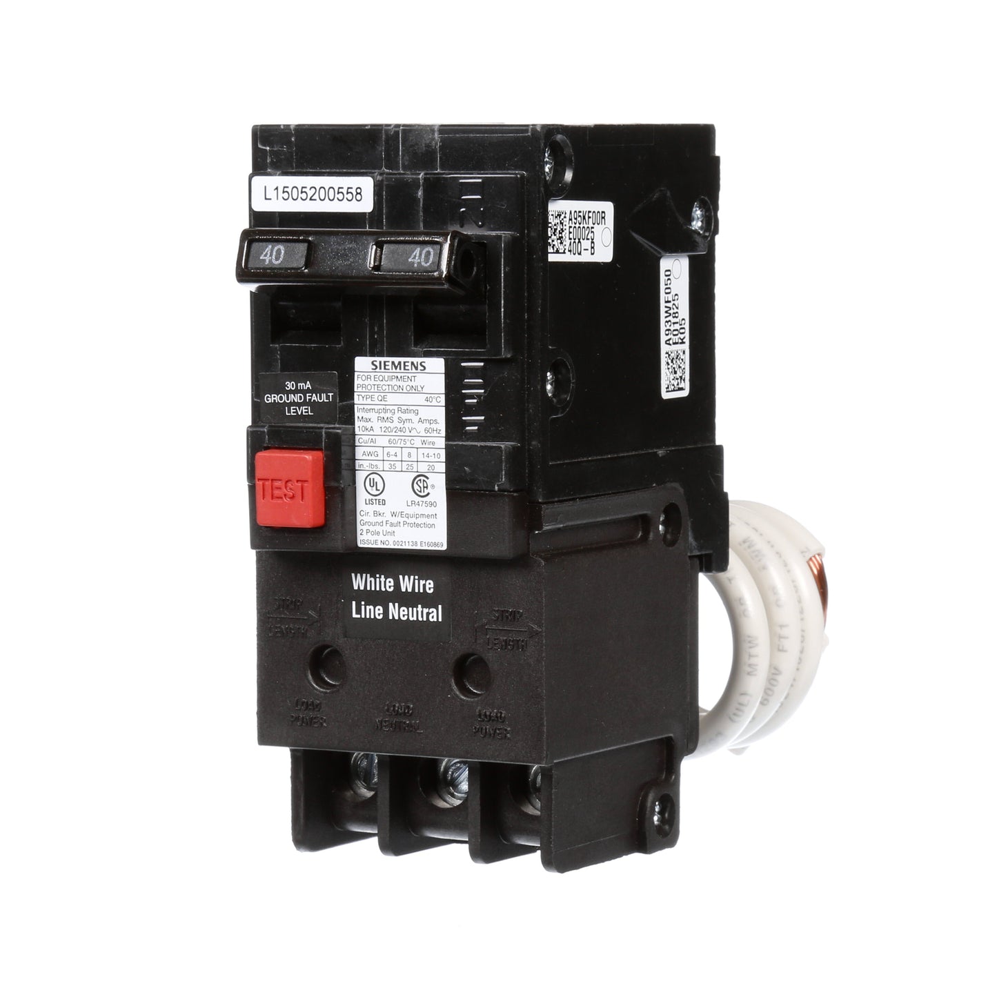 Siemens QE240 Circuit Breaker | 240V 40A 2P 10kA@240V Plug-In Q Series