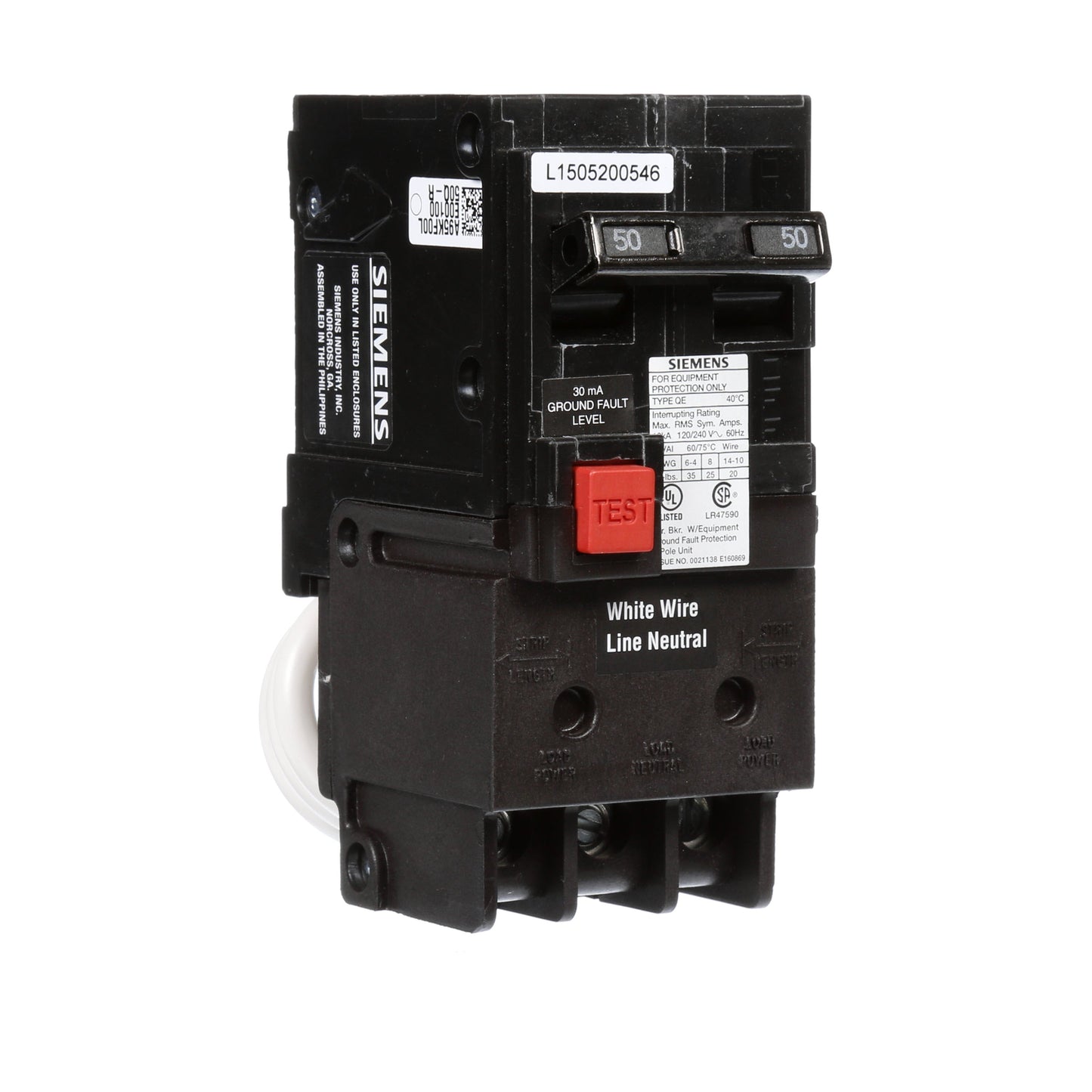 Siemens QE250 Circuit Breaker | 240V 50A 2P 10kA@240V Plug-In Q Series