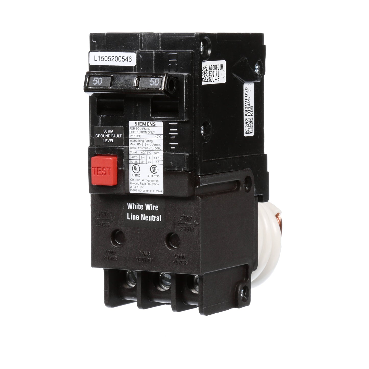 Siemens QE250 Circuit Breaker | 240V 50A 2P 10kA@240V Plug-In Q Series