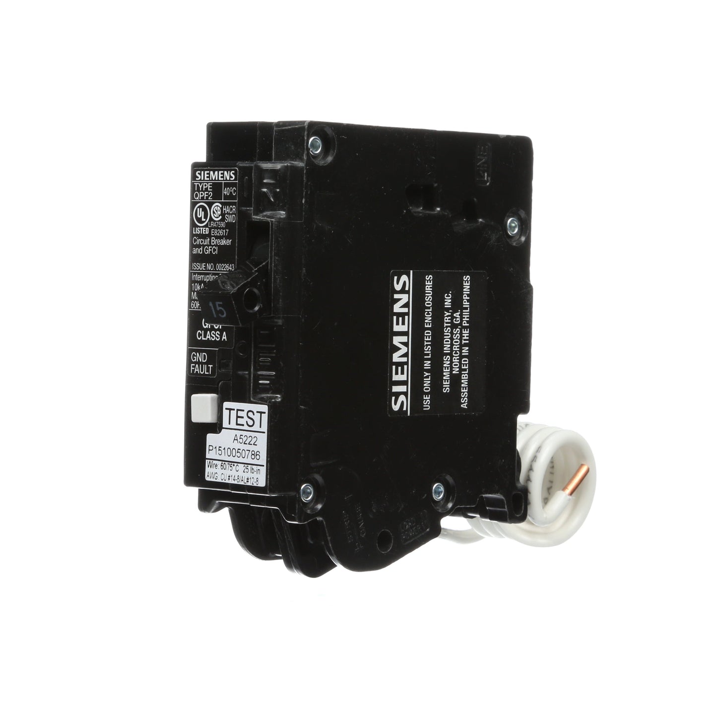 Siemens QF115A Circuit Breaker | 120V 15A 1P 10kA@120V Plug-In Q Series
