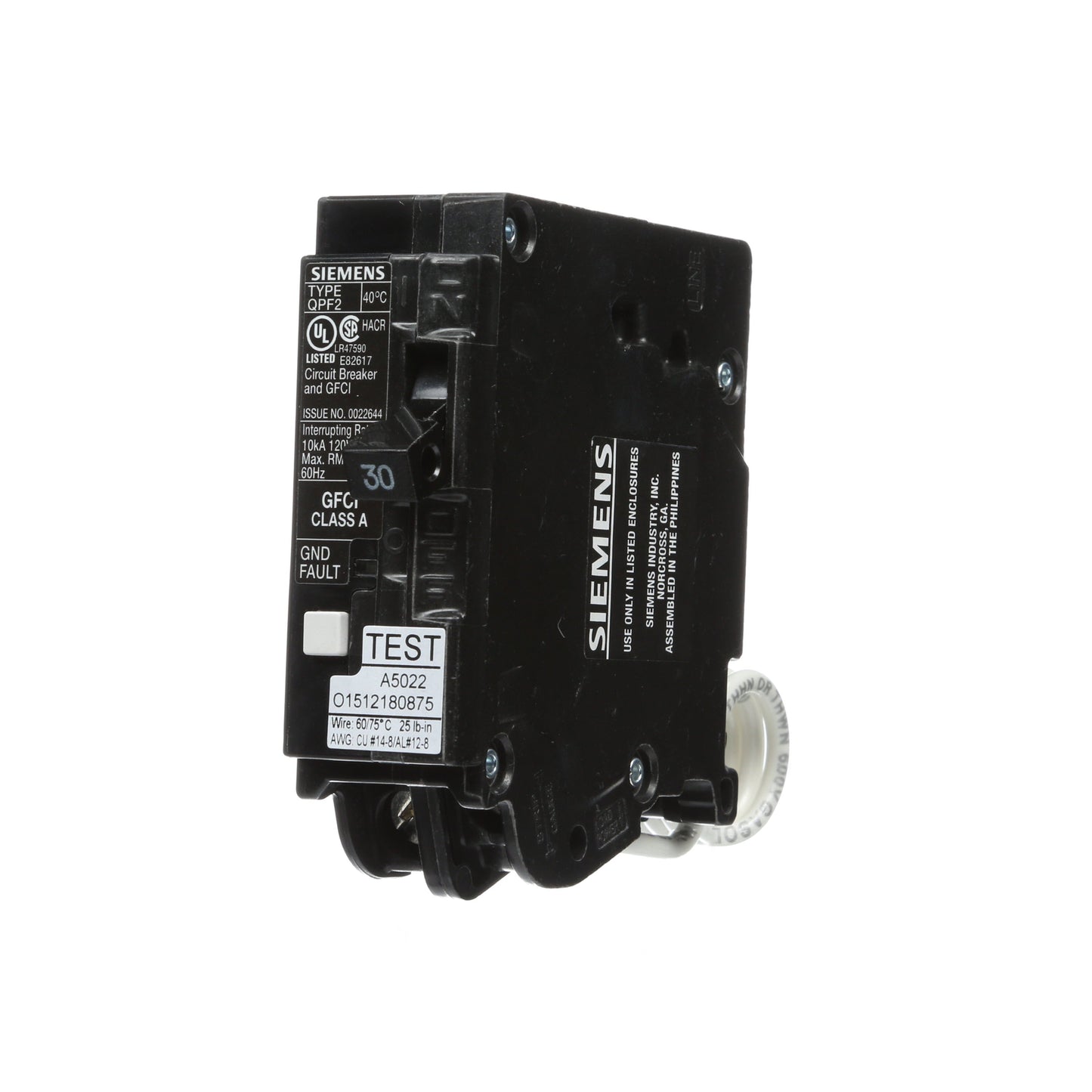 Siemens QF130A Circuit Breaker | 120V 30A 1 Pole 10kA@120V Plug-In Q Series