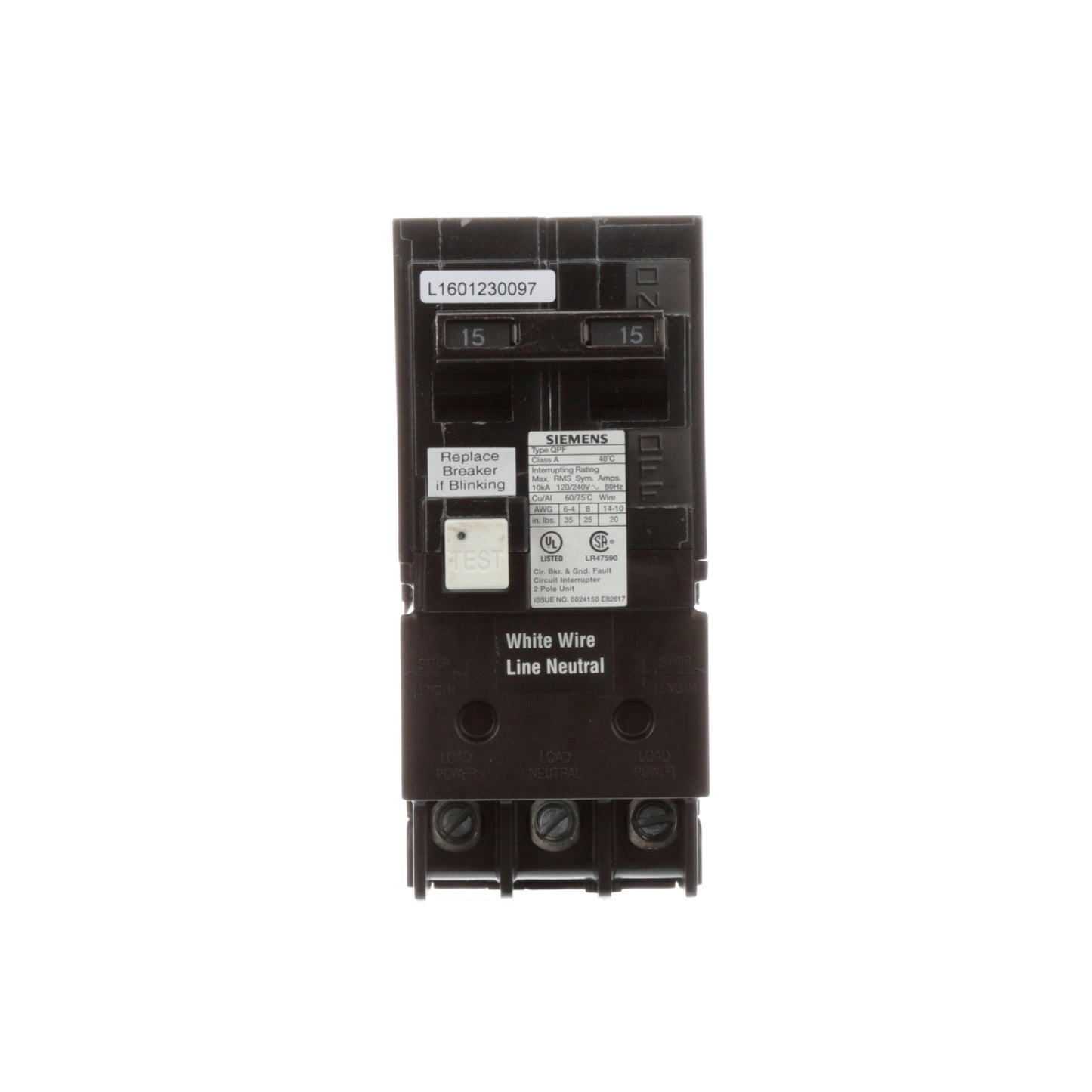 Siemens QF215A Circuit Breaker | 240V 15A 2P 10kA@240V Plug-In Q Series