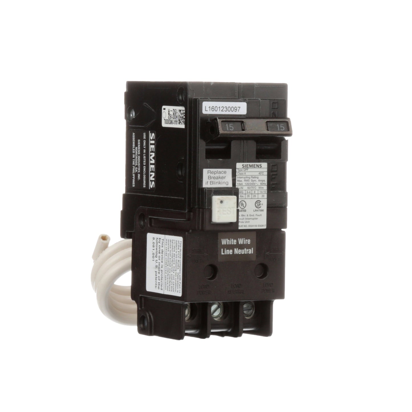 Siemens QF215A Circuit Breaker | 240V 15A 2P 10kA@240V Plug-In Q Series