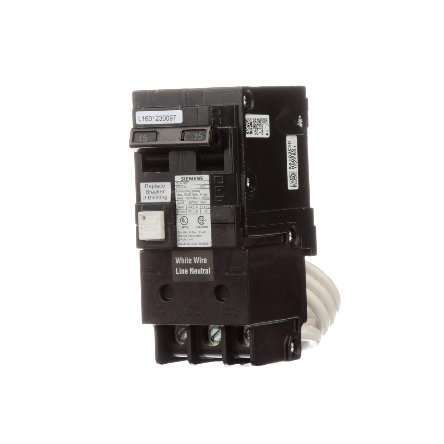 Siemens QF215A Circuit Breaker | 240V 15A 2P 10kA@240V Plug-In Q Series