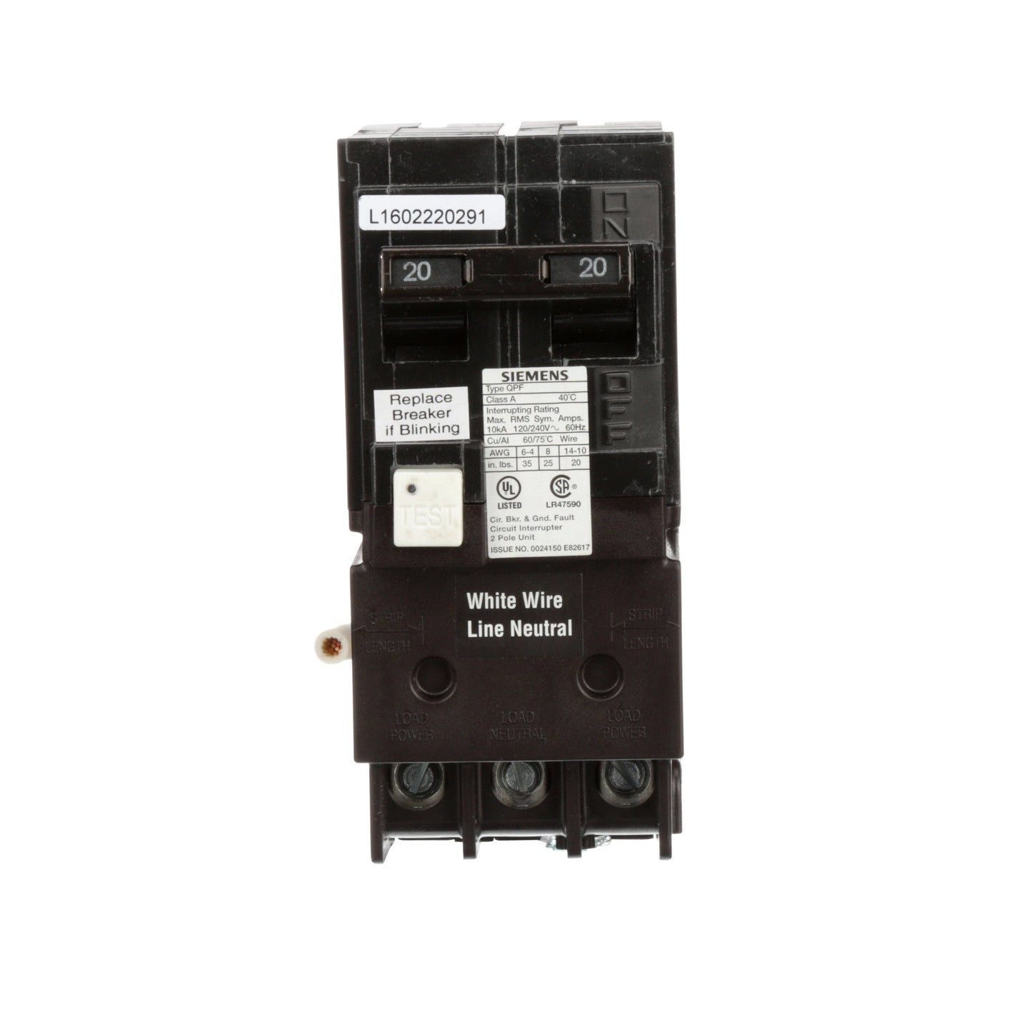 Siemens QF220A Circuit Breaker | 120/240VAC 20A 2P 10kA@240V Q Series