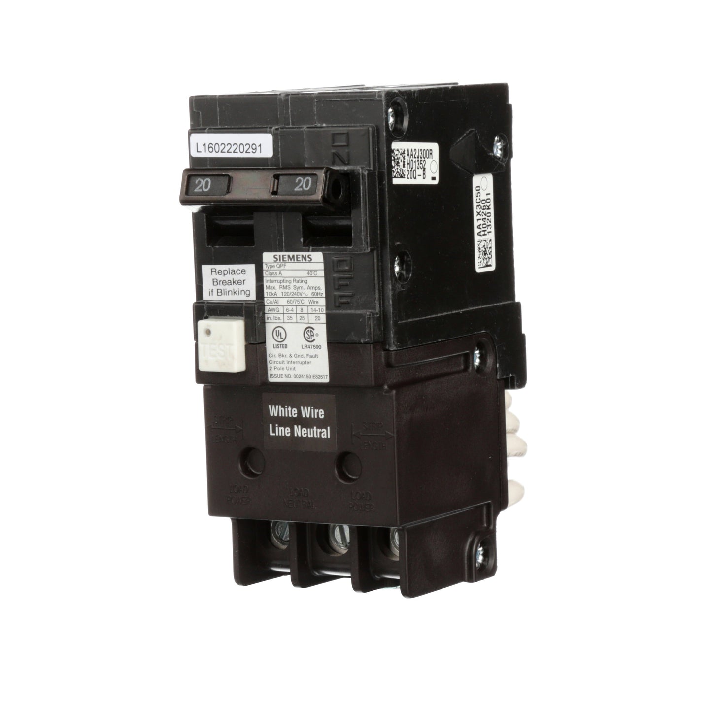 Siemens QF220A Circuit Breaker | 120/240VAC 20A 2P 10kA@240V Q Series
