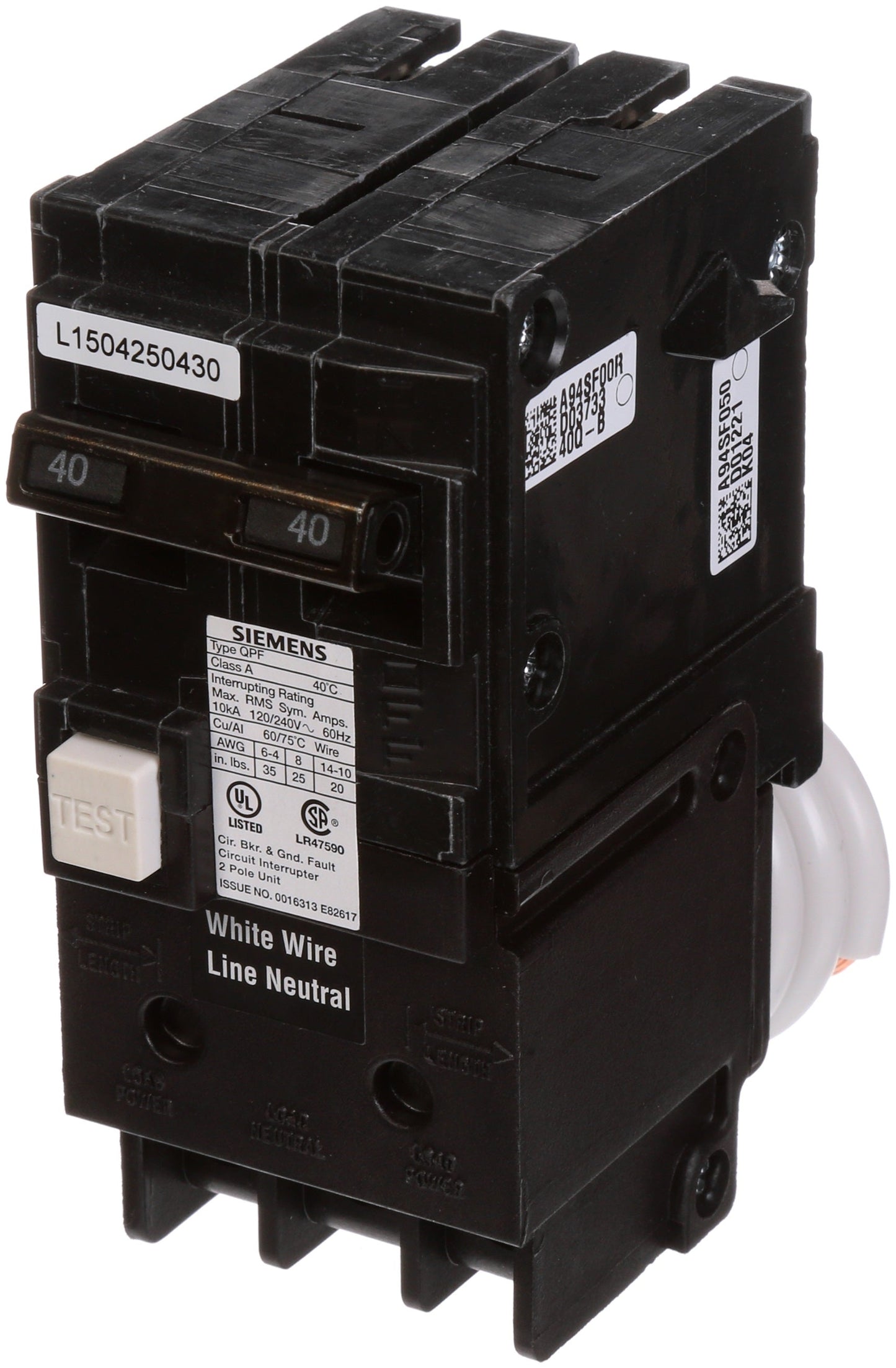 Siemens QF240 Circuit Breaker | 240V 40A 2P 10kA@240V Plug-In Q Series