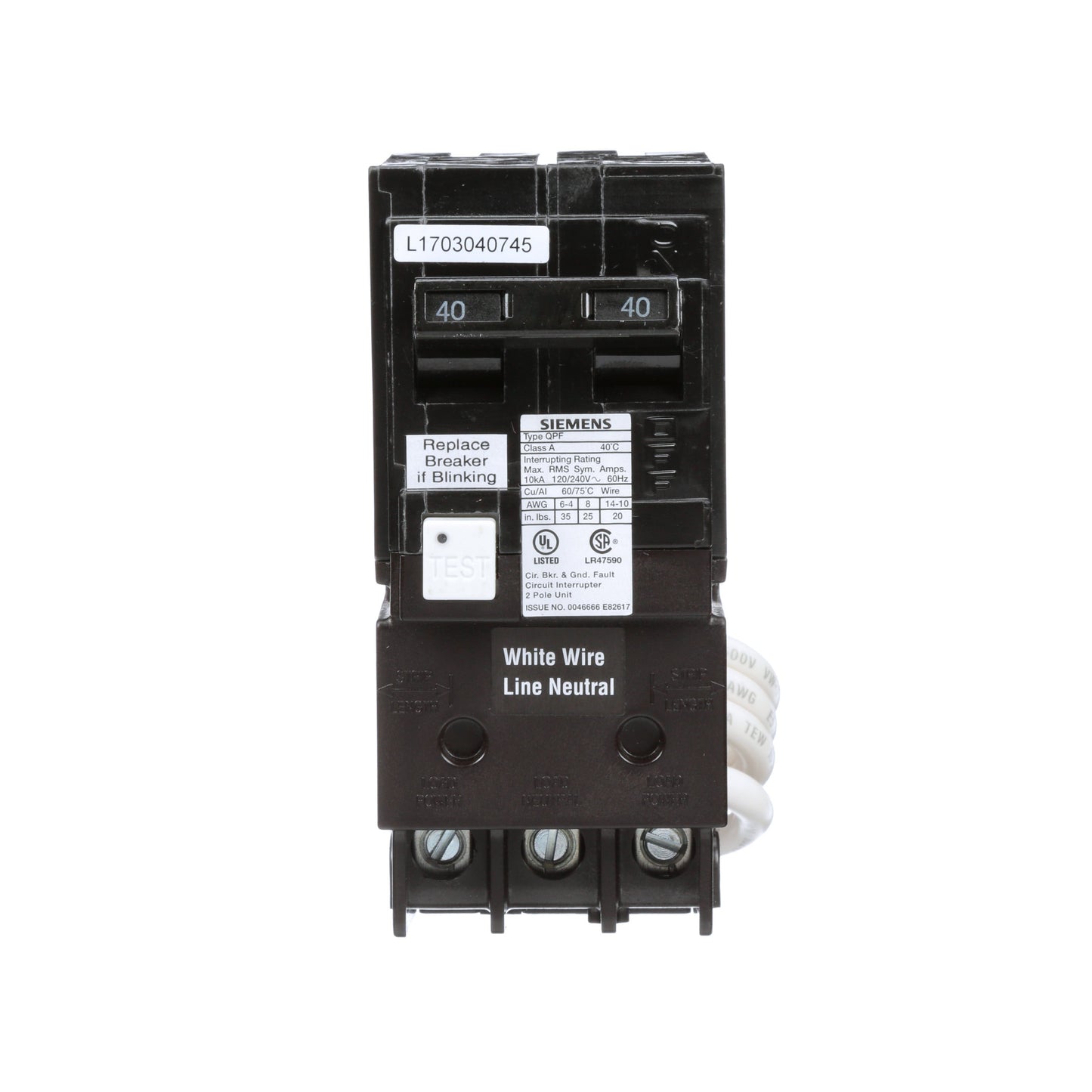 Siemens QF240A Circuit Breaker | 120/240V 40A 2P 10kA@240V Plug-In Q Series