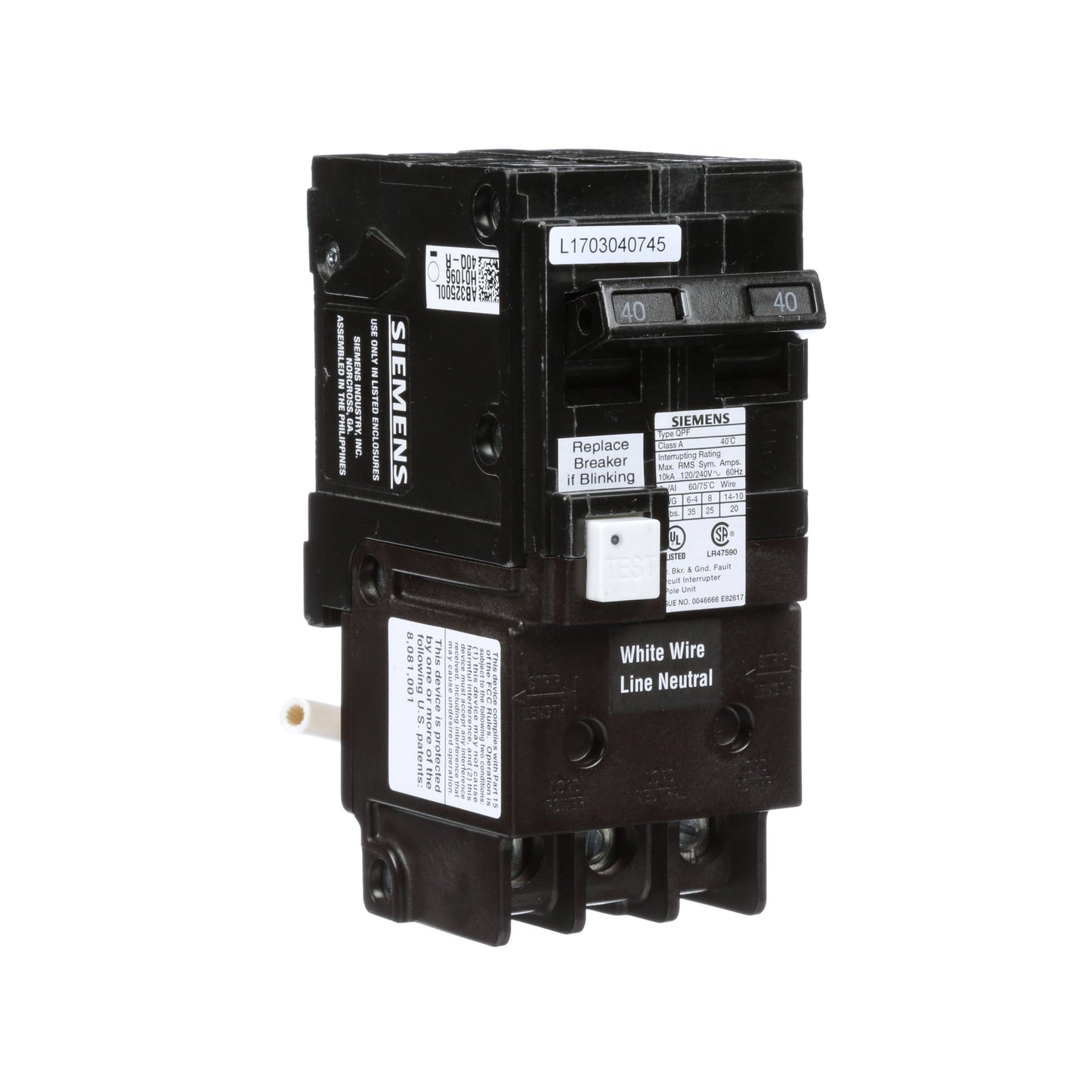Siemens QF240A Circuit Breaker | 120/240V 40A 2P 10kA@240V Plug-In Q Series