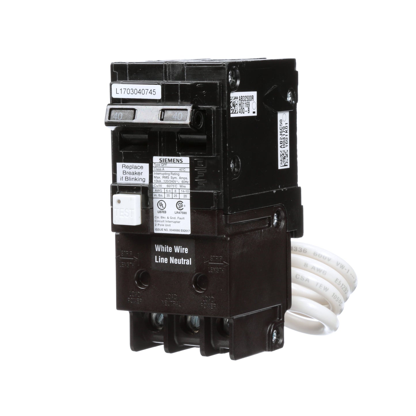 Siemens QF240A Circuit Breaker | 120/240V 40A 2P 10kA@240V Plug-In Q Series